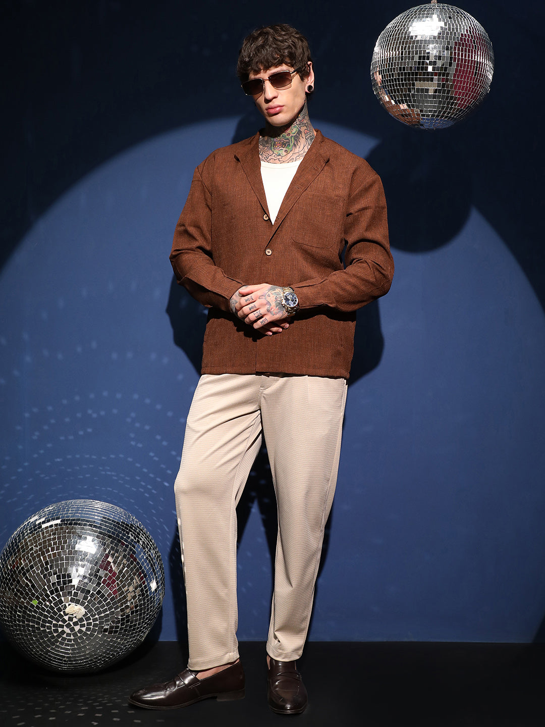 Band-Collar Heathered Shacket