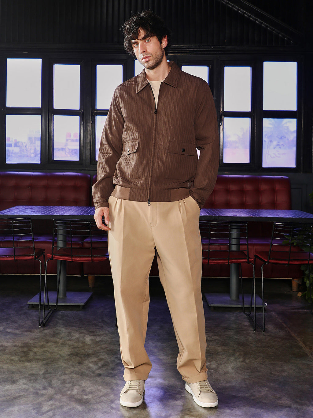 Zip-Front Crease-Tactile Jacket