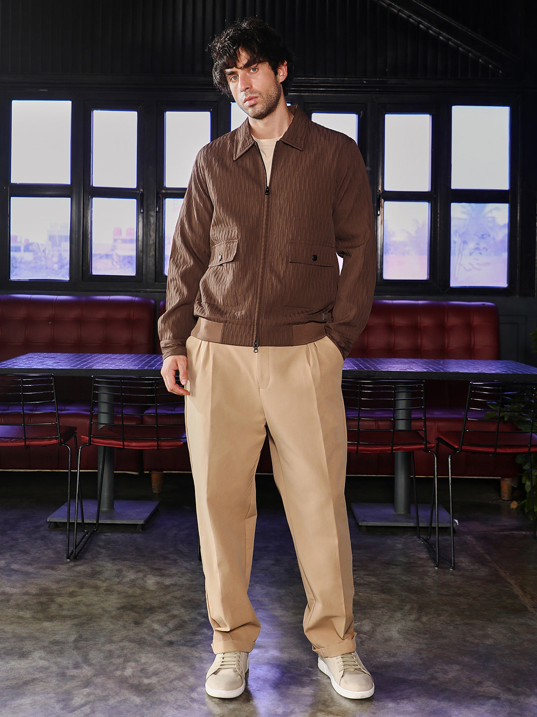 Zip-Front Crease-Tactile Jacket