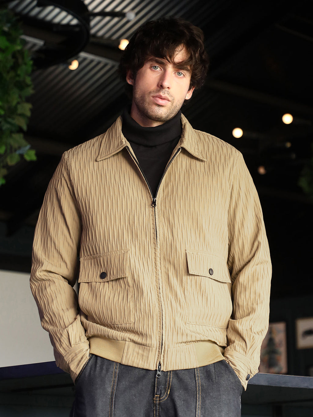 Zip-Front Crease-Tactile Jacket