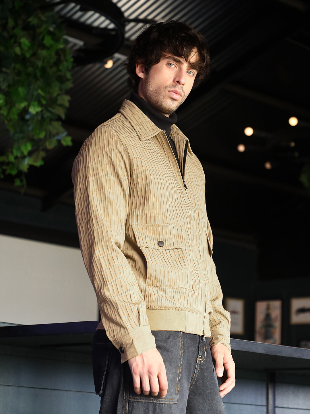 Zip-Front Crease-Tactile Jacket