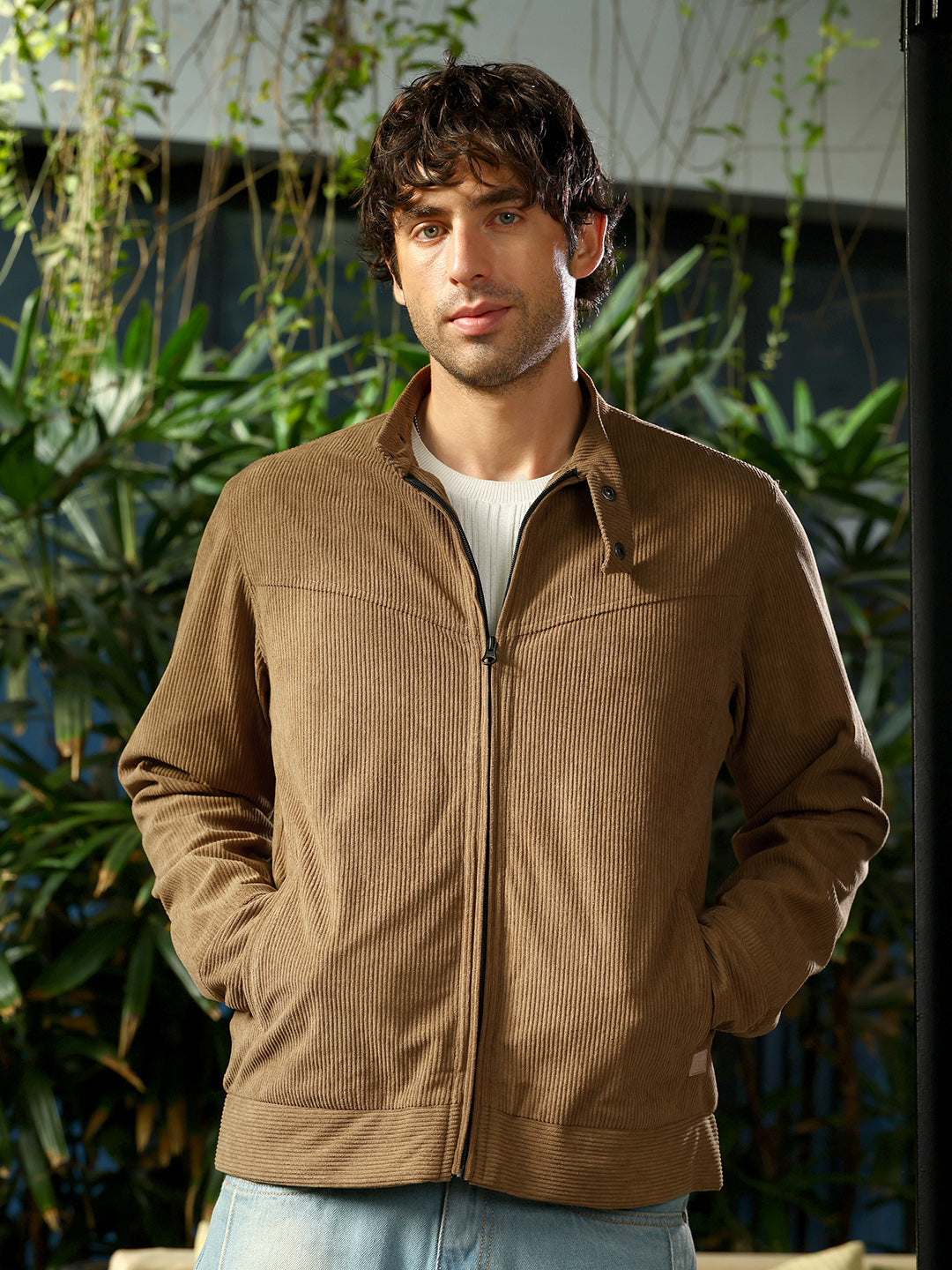 ₹1,899 | Campus Sutra Men's Coffee Brown Corduroy Rider Jacket