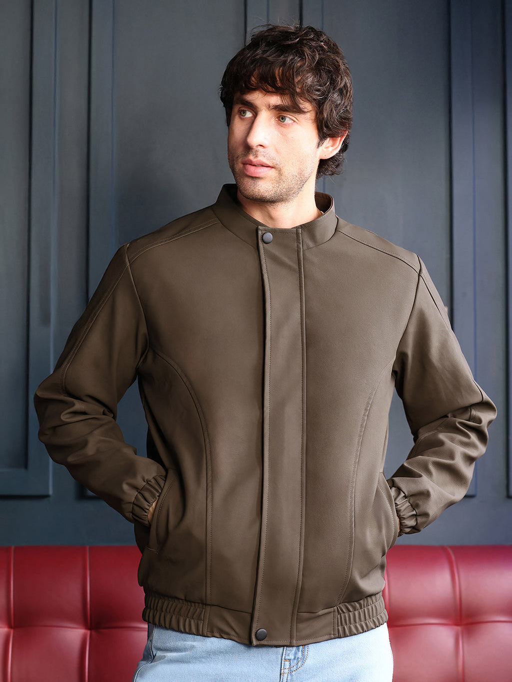 Coated Panel-Stitch Rider Jacket