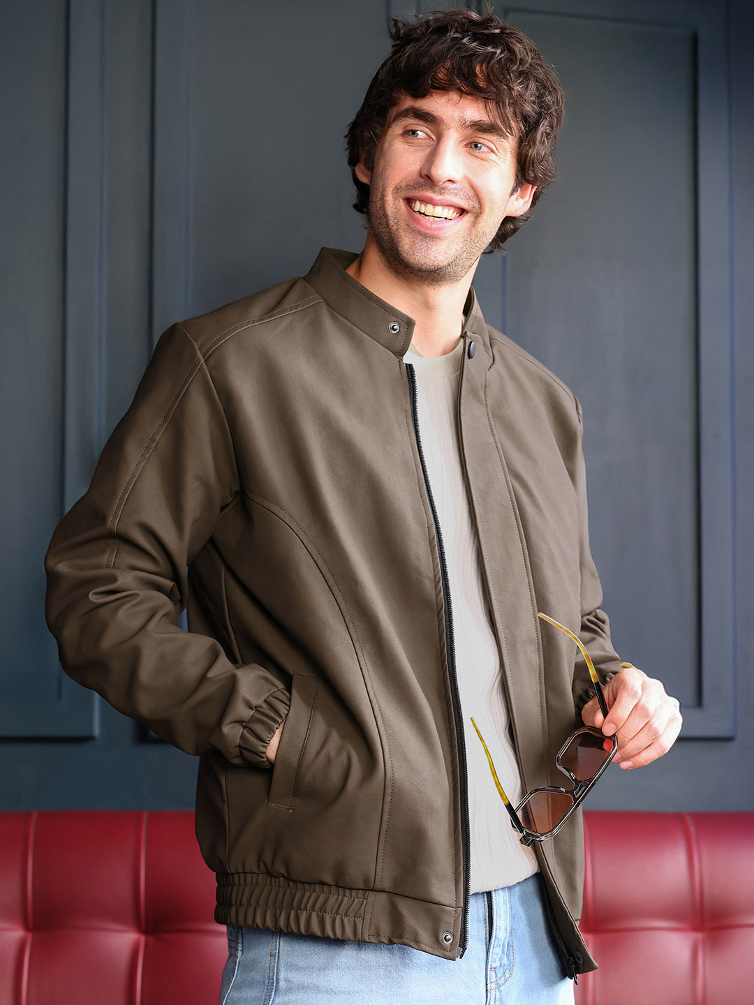 Coated Panel-Stitch Rider Jacket