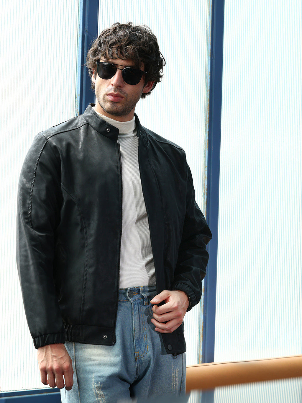 Coated Panel-Stitch Rider Jacket