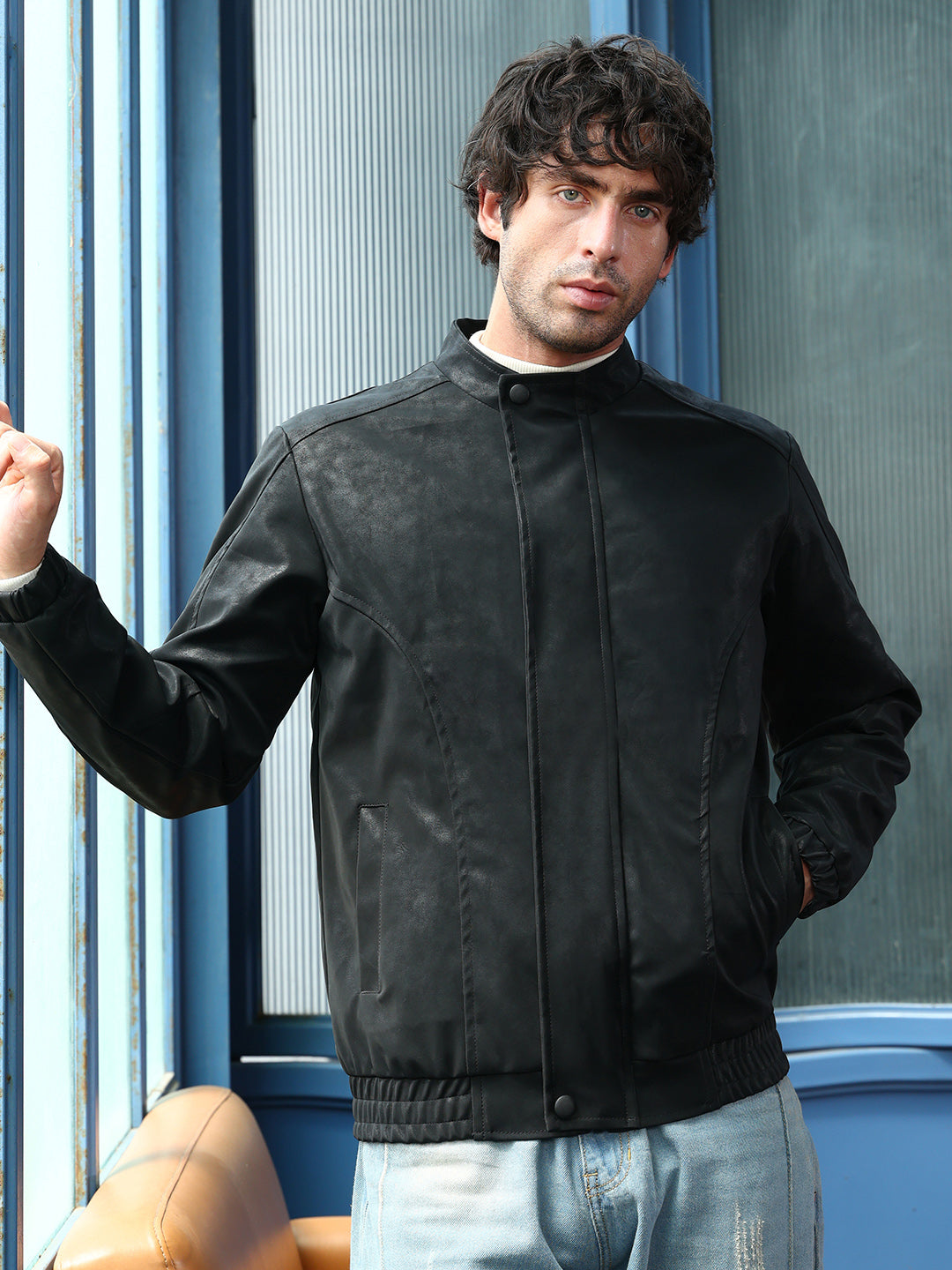 Coated Panel-Stitch Rider Jacket