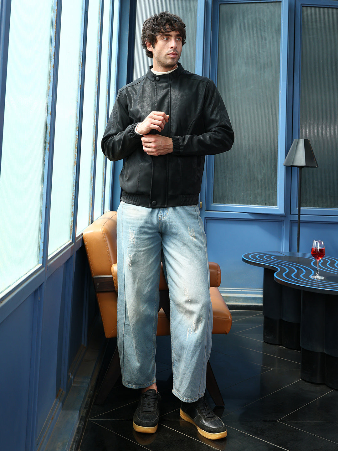 Coated Panel-Stitch Rider Jacket