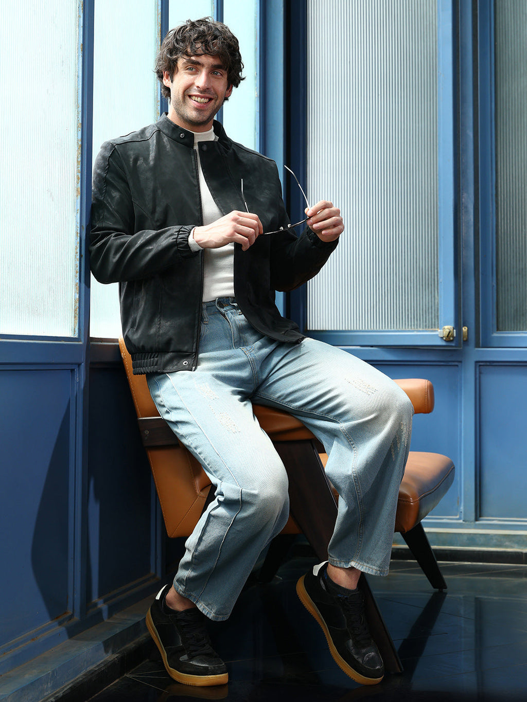 Coated Panel-Stitch Rider Jacket