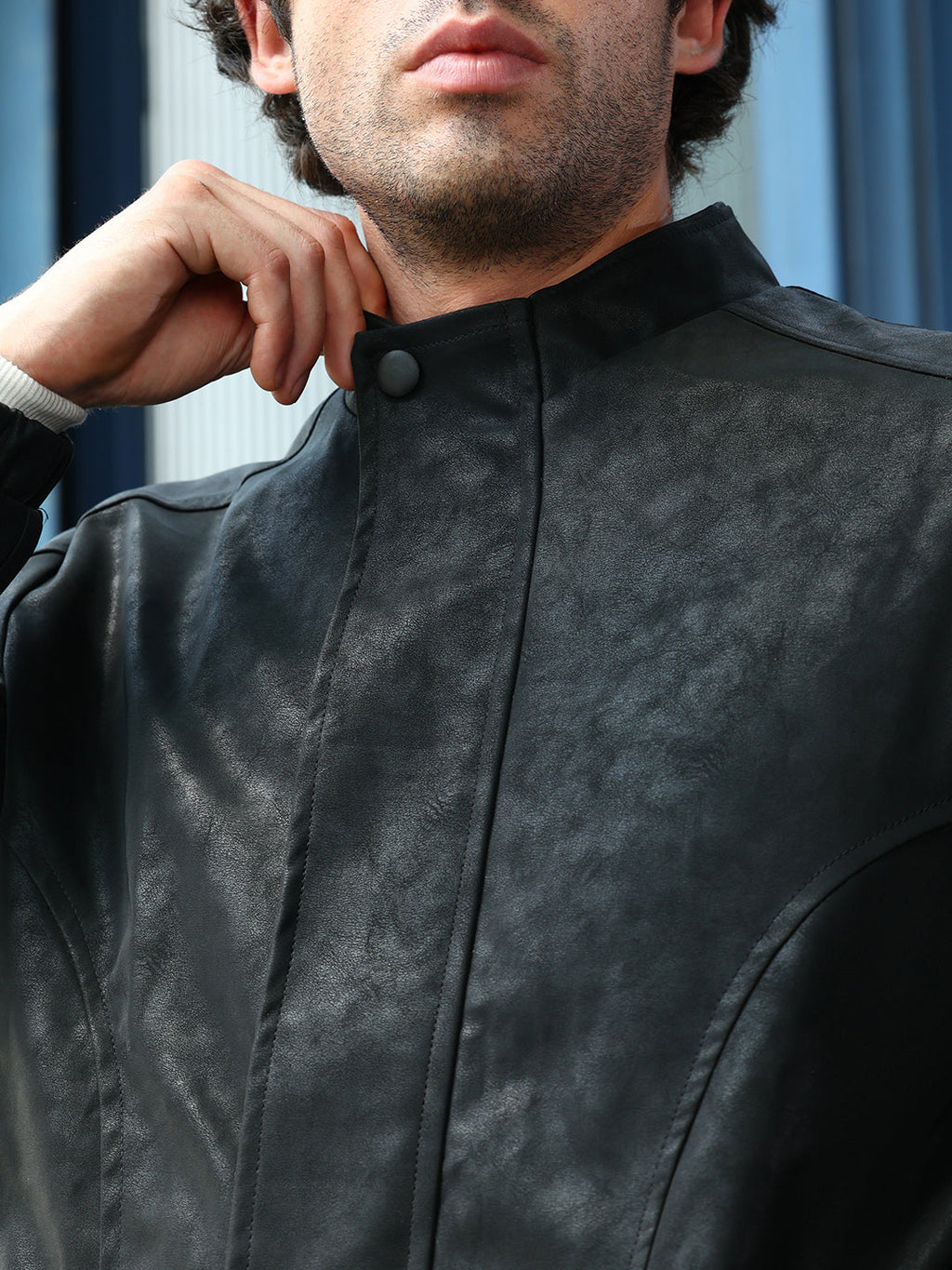 Coated Panel-Stitch Rider Jacket