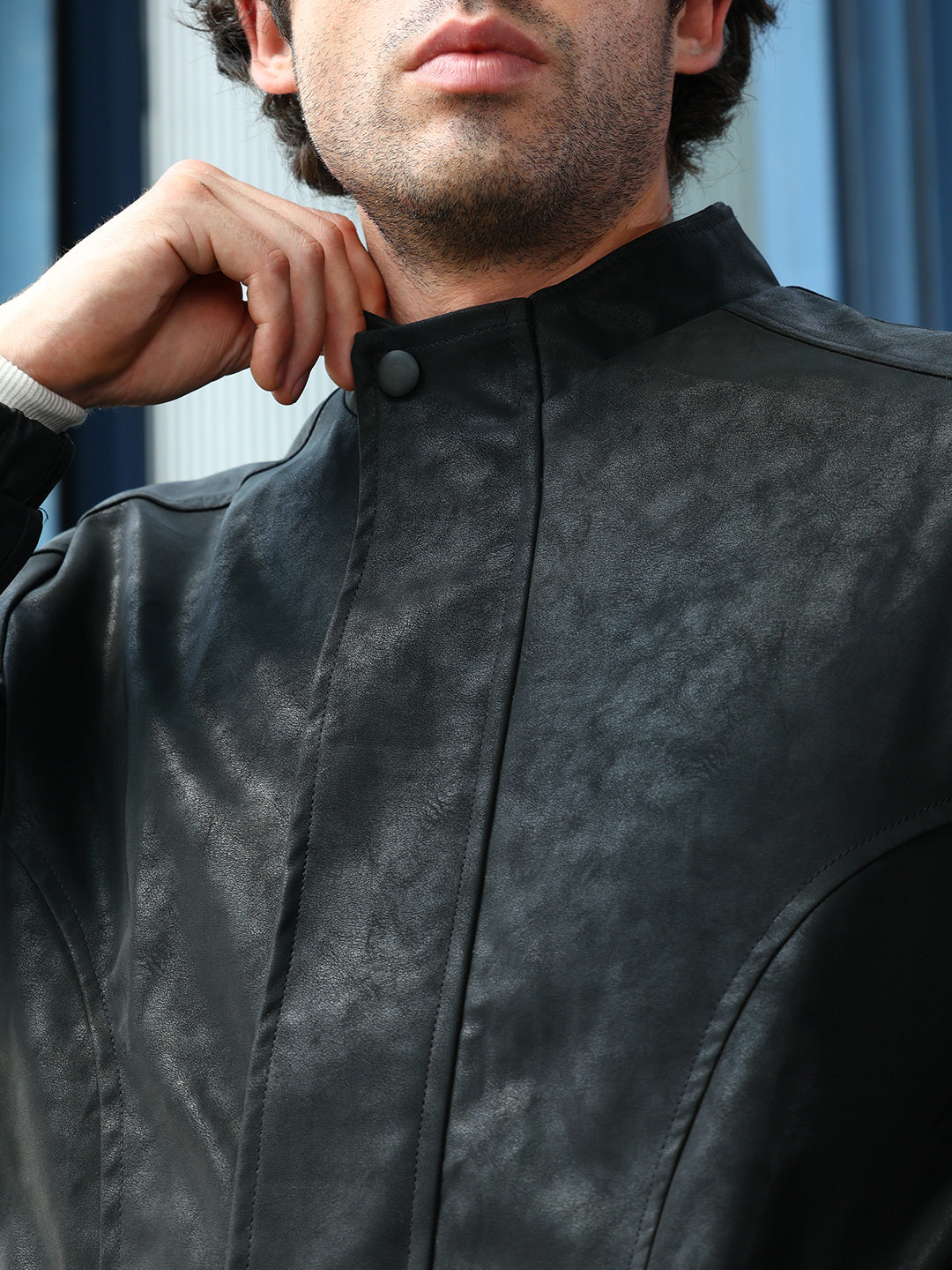 Coated Panel-Stitch Rider Jacket