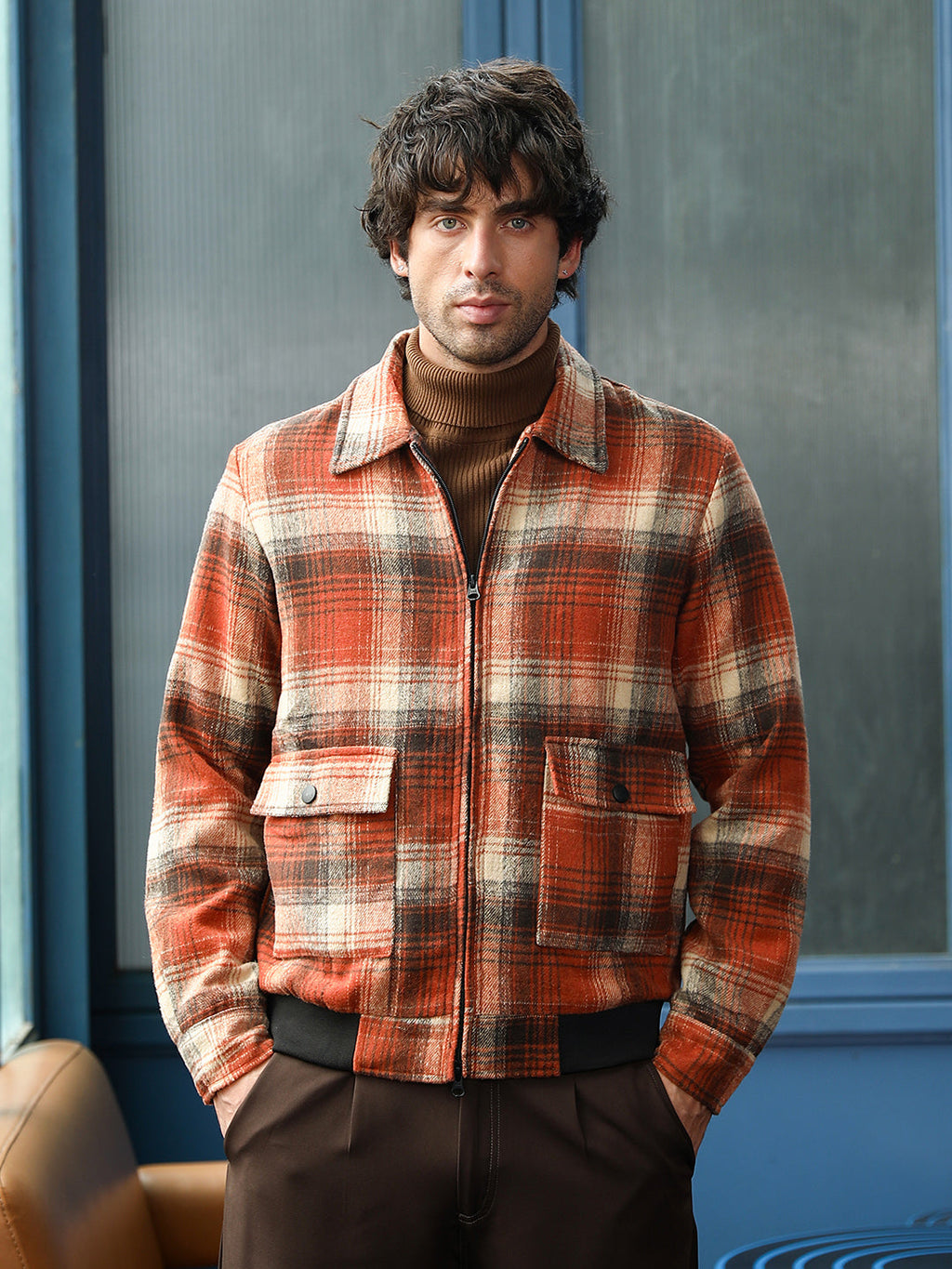 Zip-Front Plaid Jacket