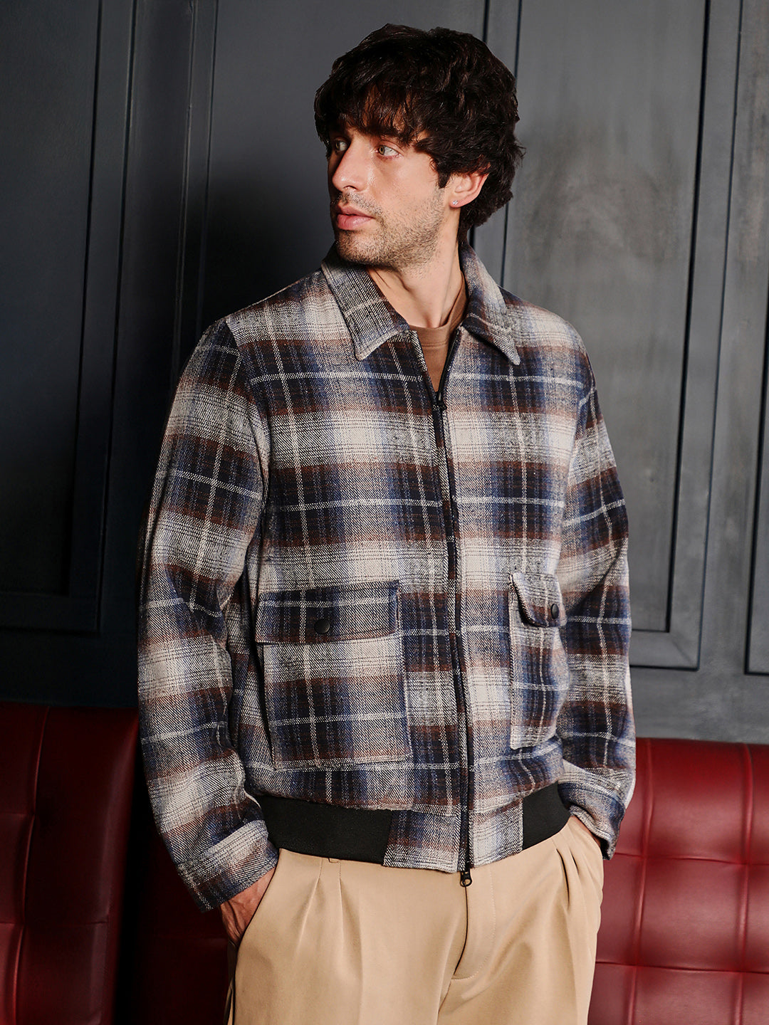 Zip-Front Plaid Jacket