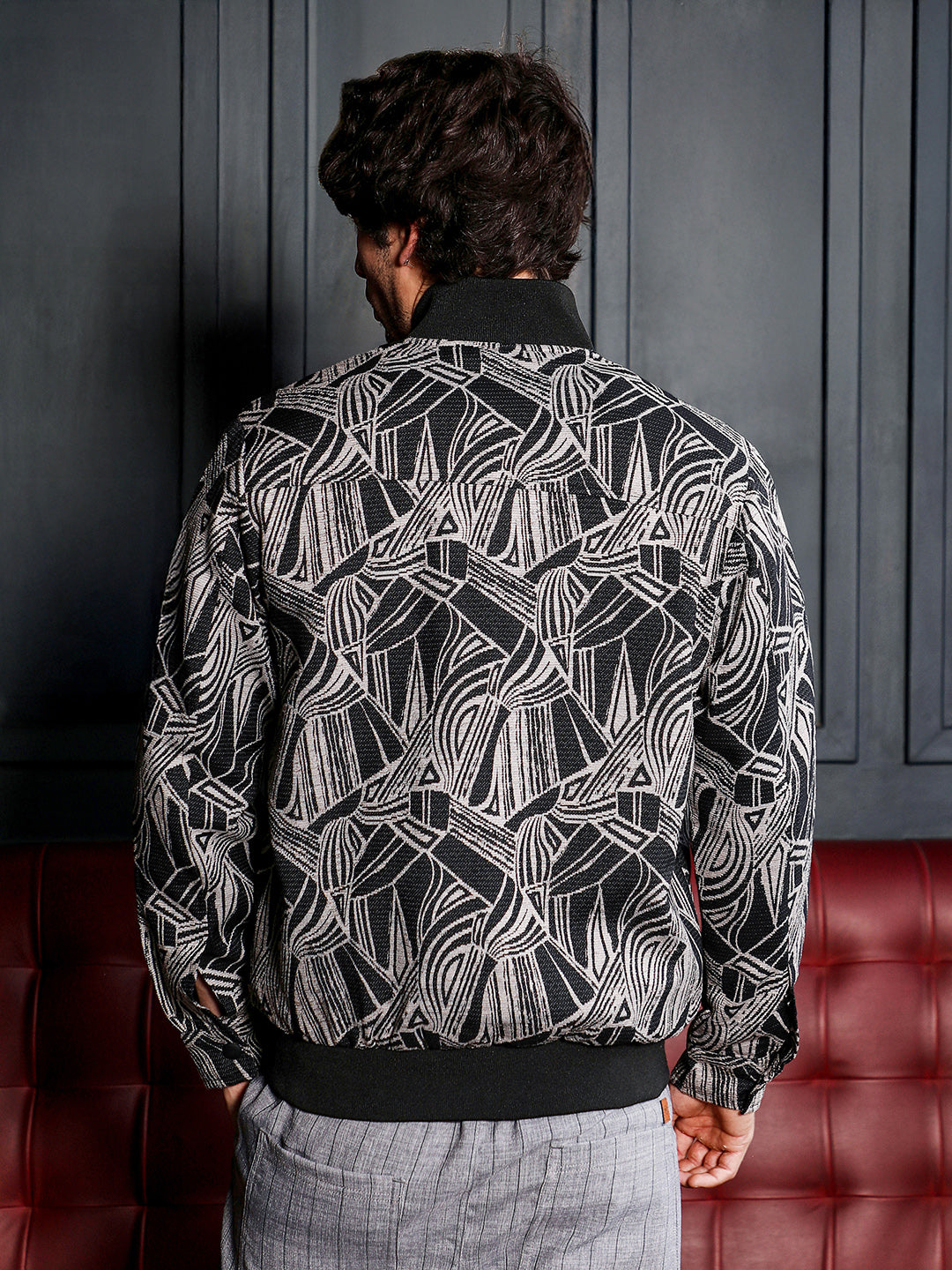Stroke-Jacquard Bomber Jacket