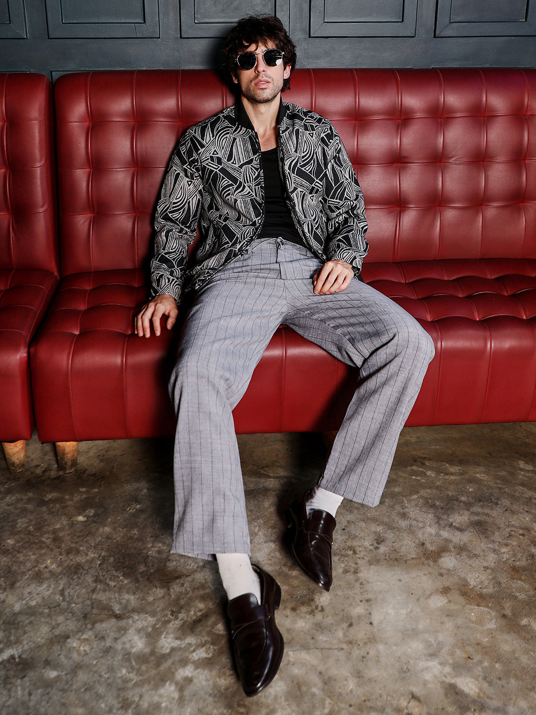 Stroke-Jacquard Bomber Jacket