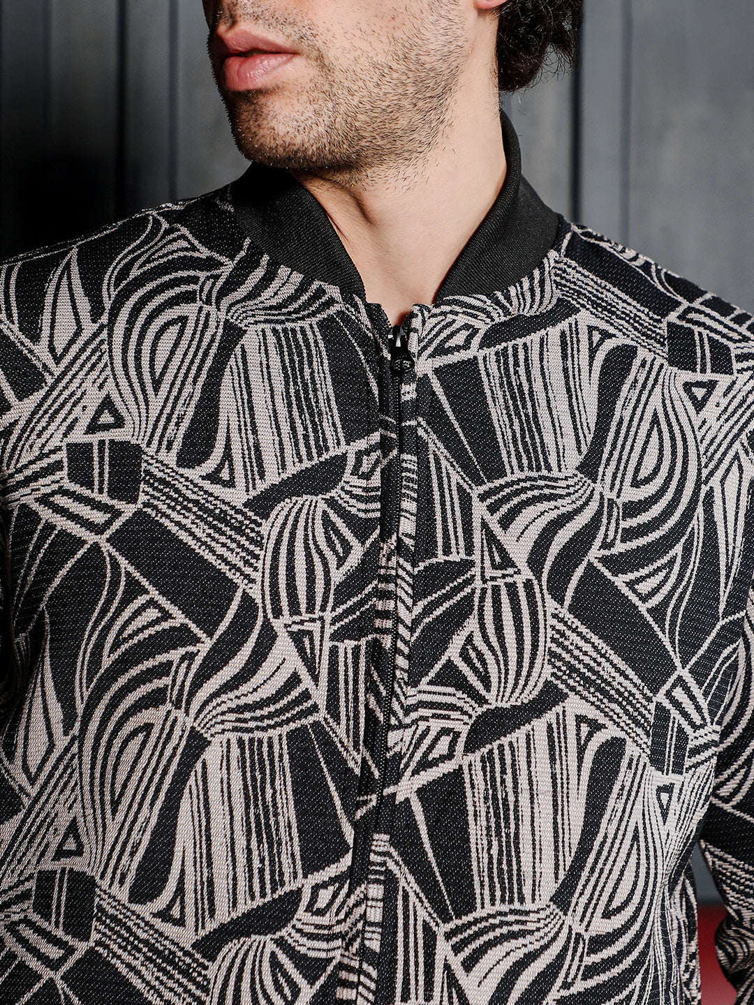 Stroke-Jacquard Bomber Jacket