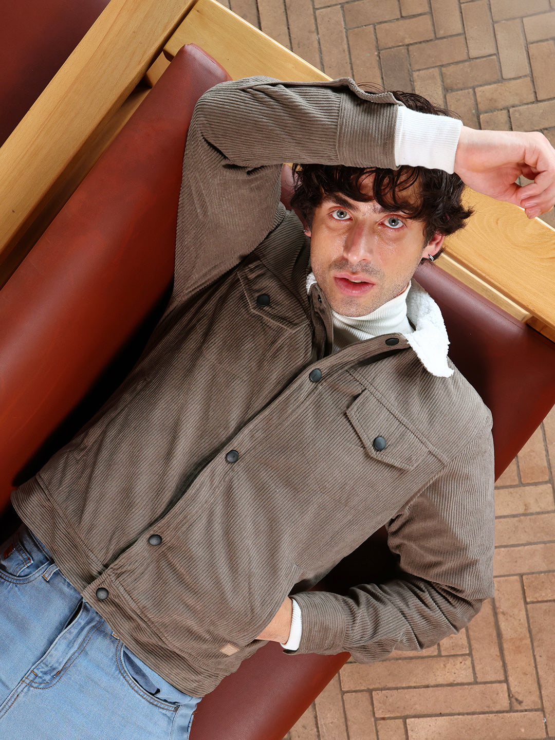 ₹1,749 Campus Sutra Men's Coffee Brown Utility-Corduroy Jacket