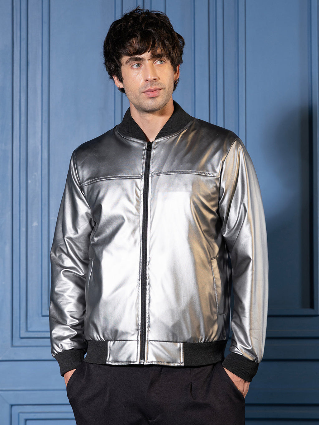 Patent-Panel Bomber Jacket