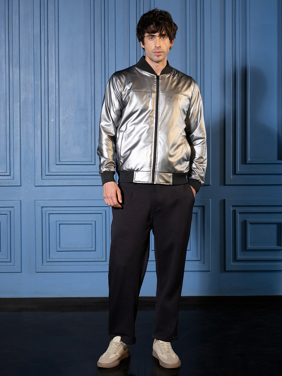 Patent-Panel Bomber Jacket