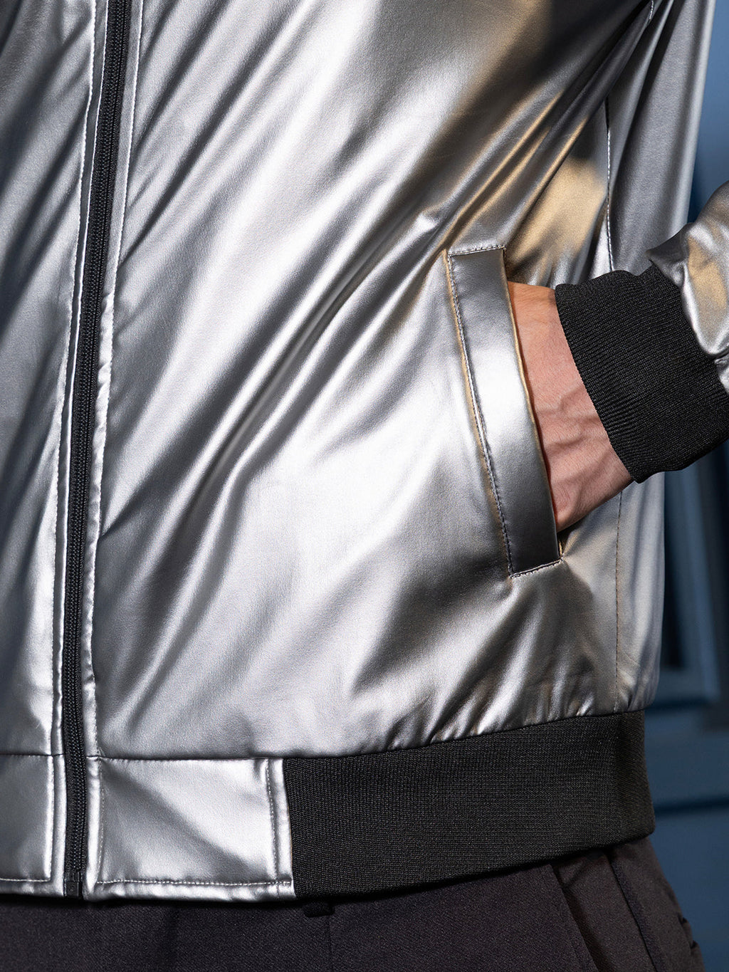 Patent-Panel Bomber Jacket