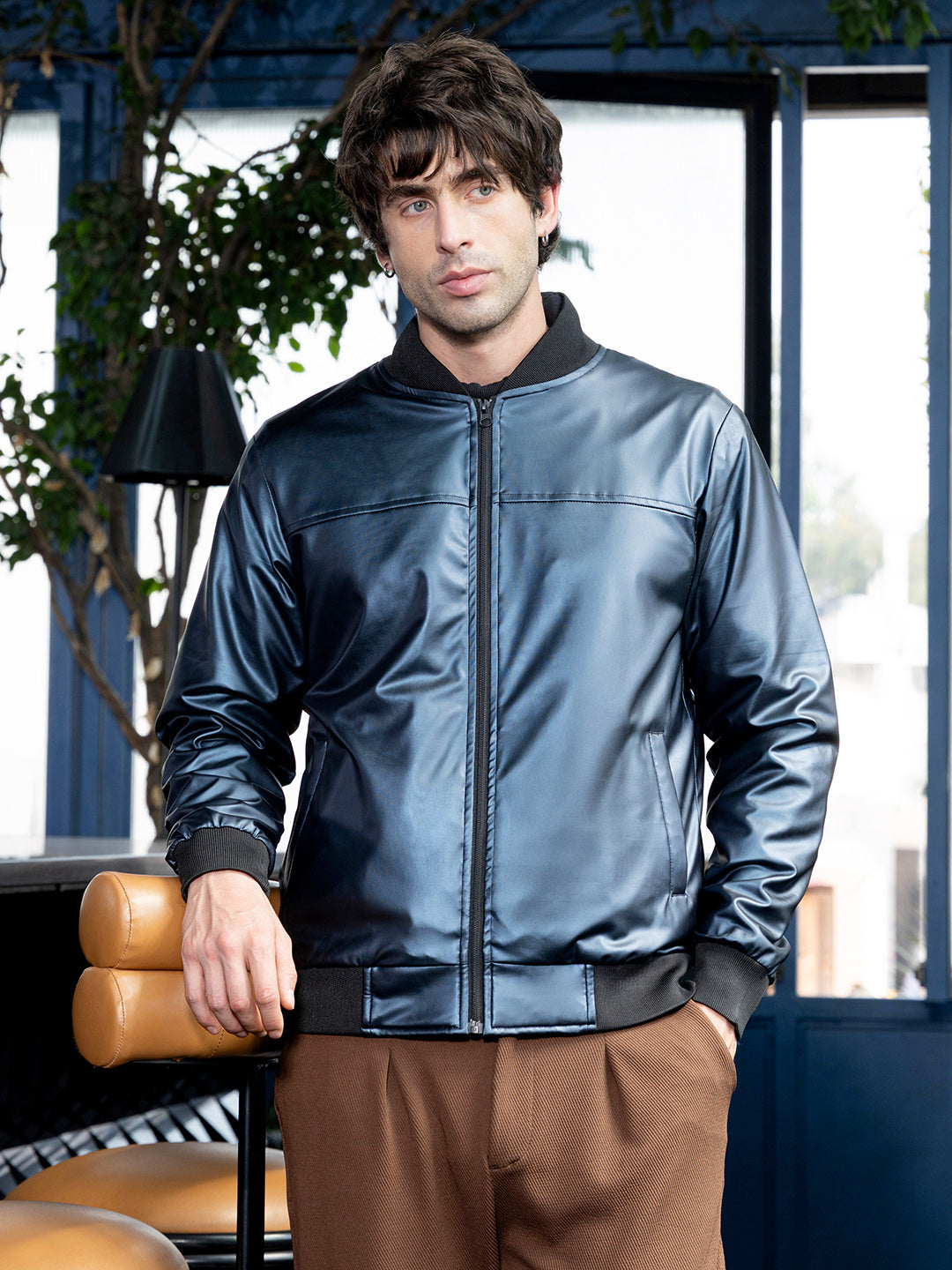 Patent-Panel Bomber Jacket