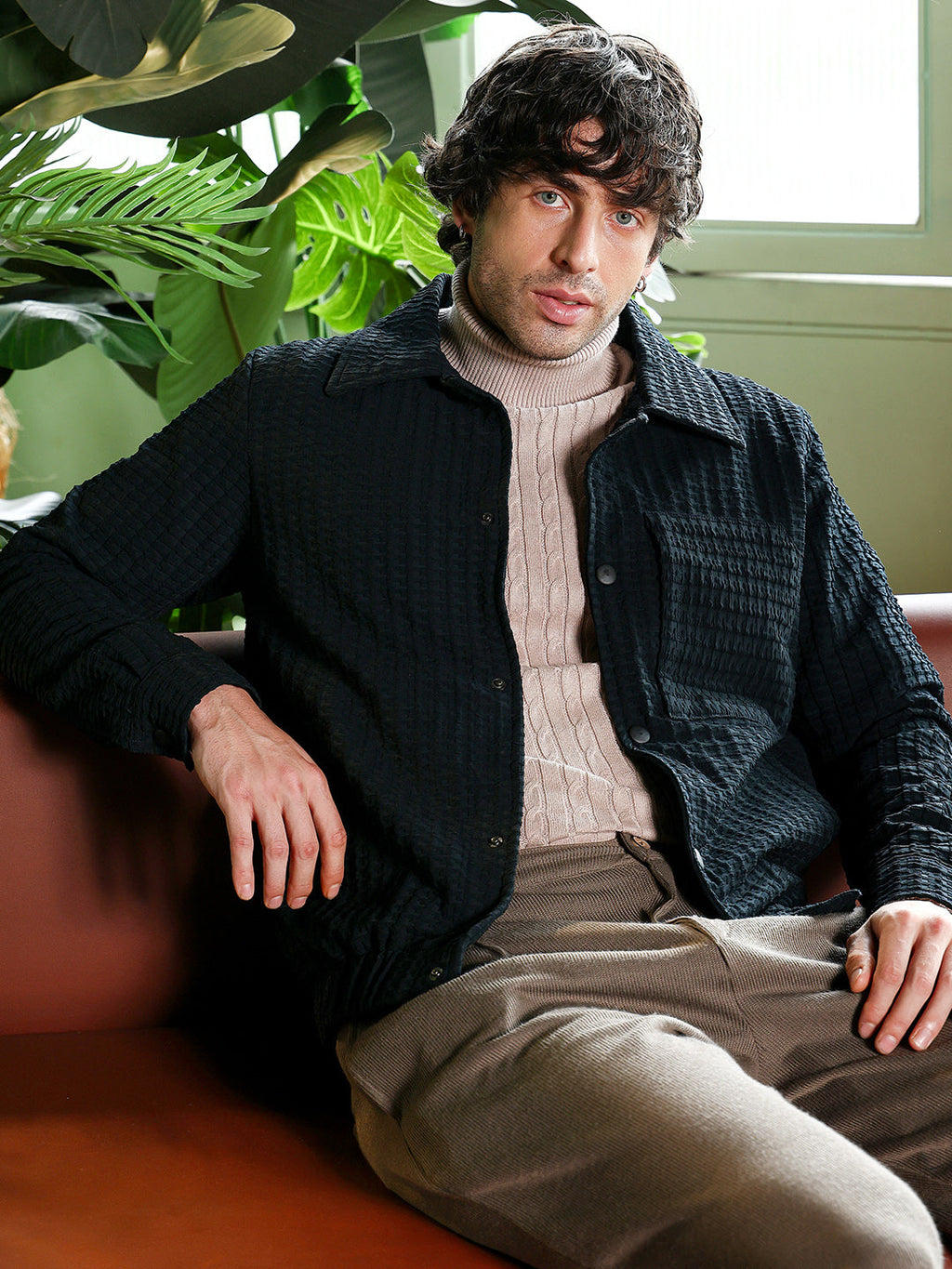 Houndstooth-Tactile Utility Bomber Jacket