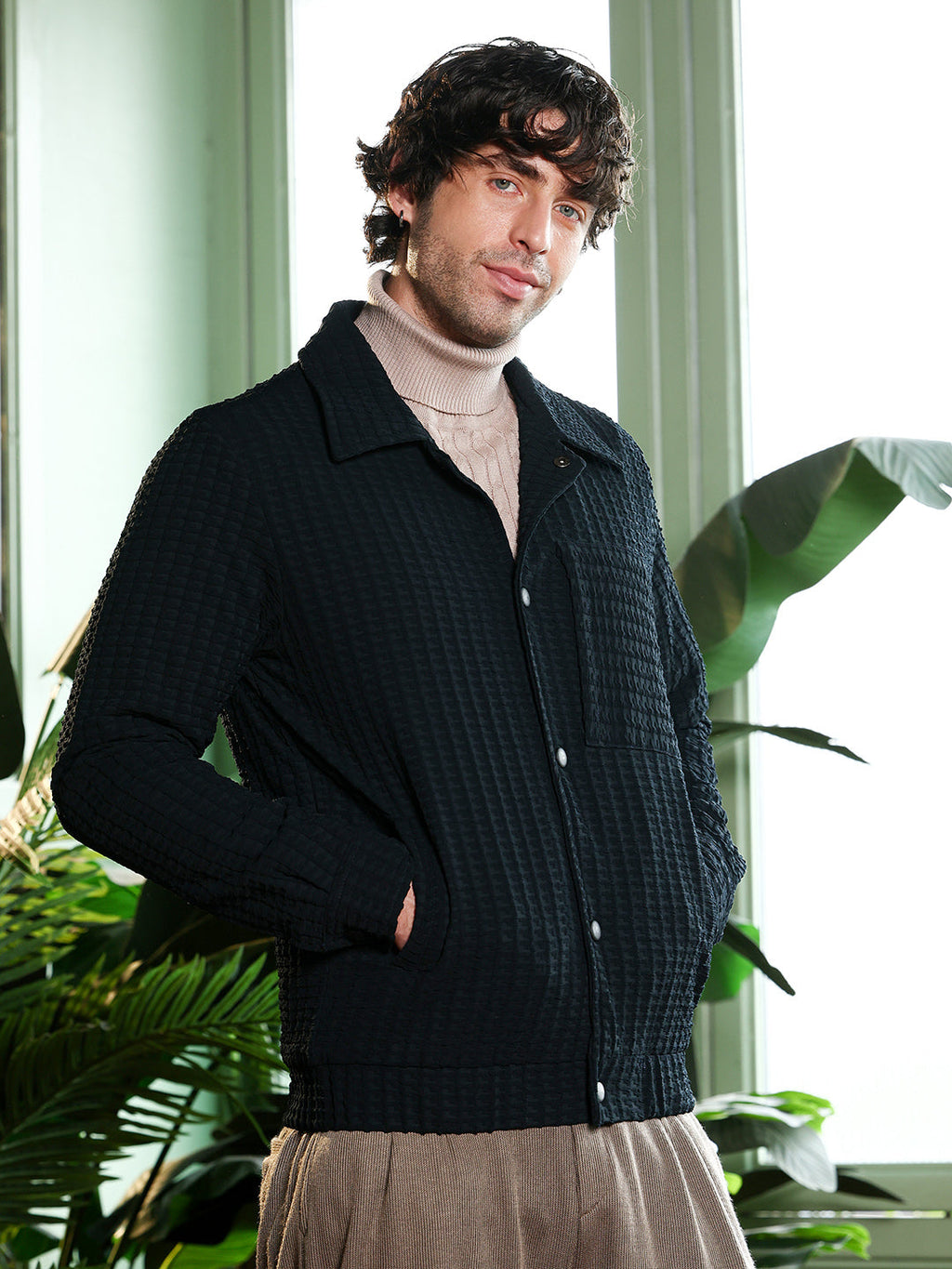 Houndstooth-Tactile Utility Bomber Jacket