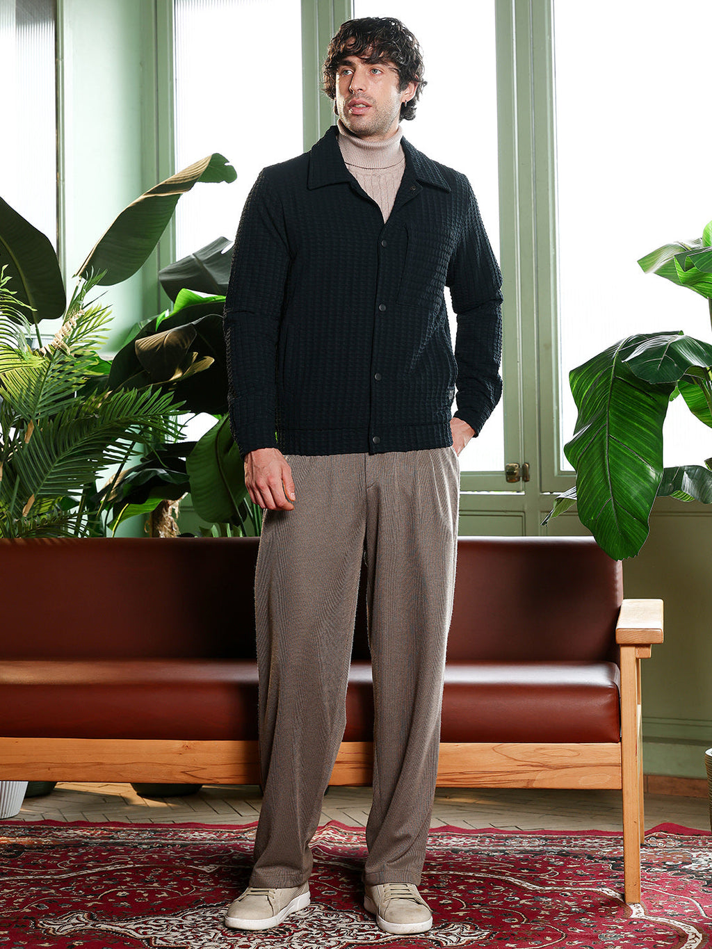 Houndstooth-Tactile Utility Bomber Jacket