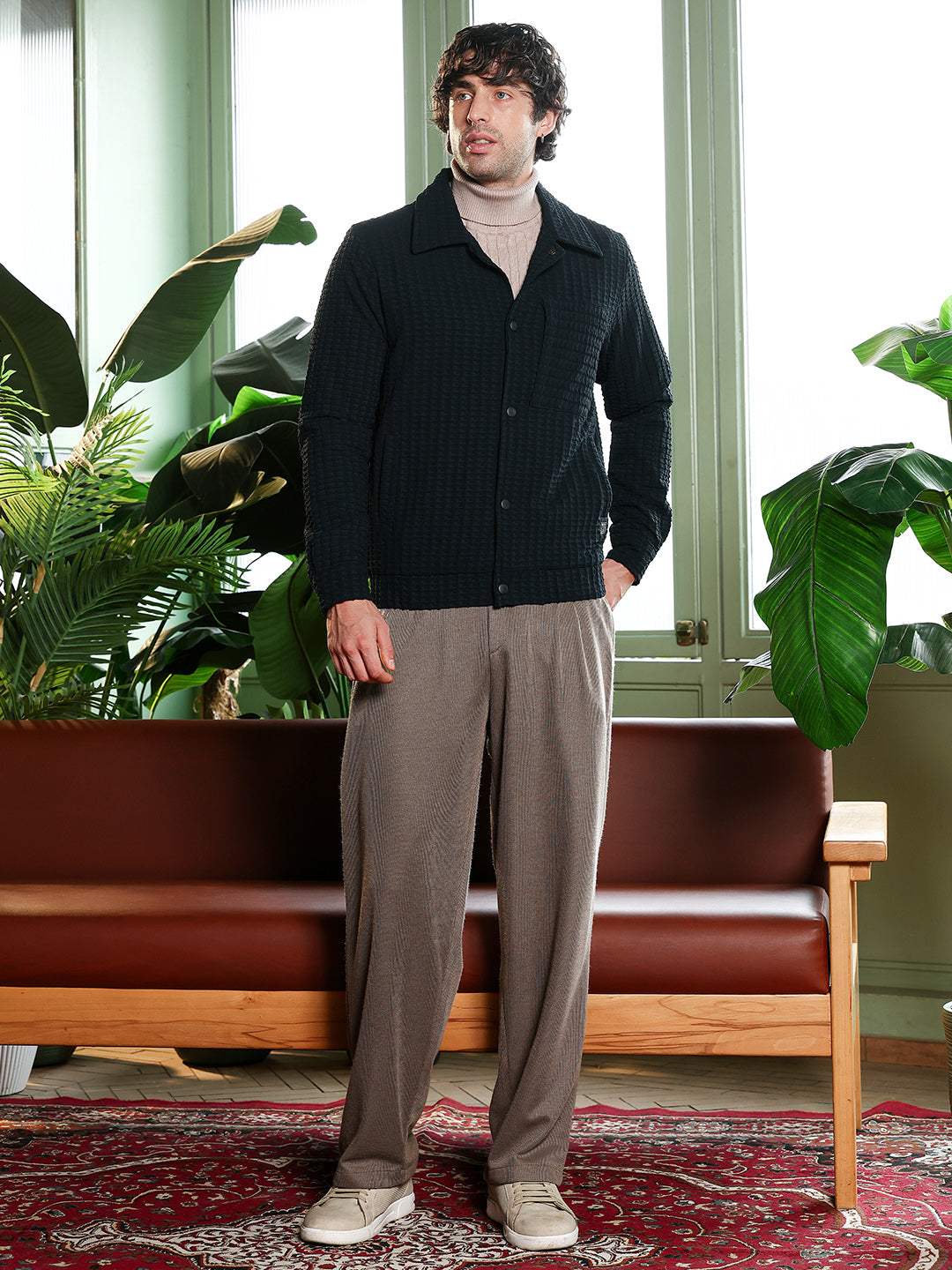 Houndstooth-Tactile Utility Bomber Jacket