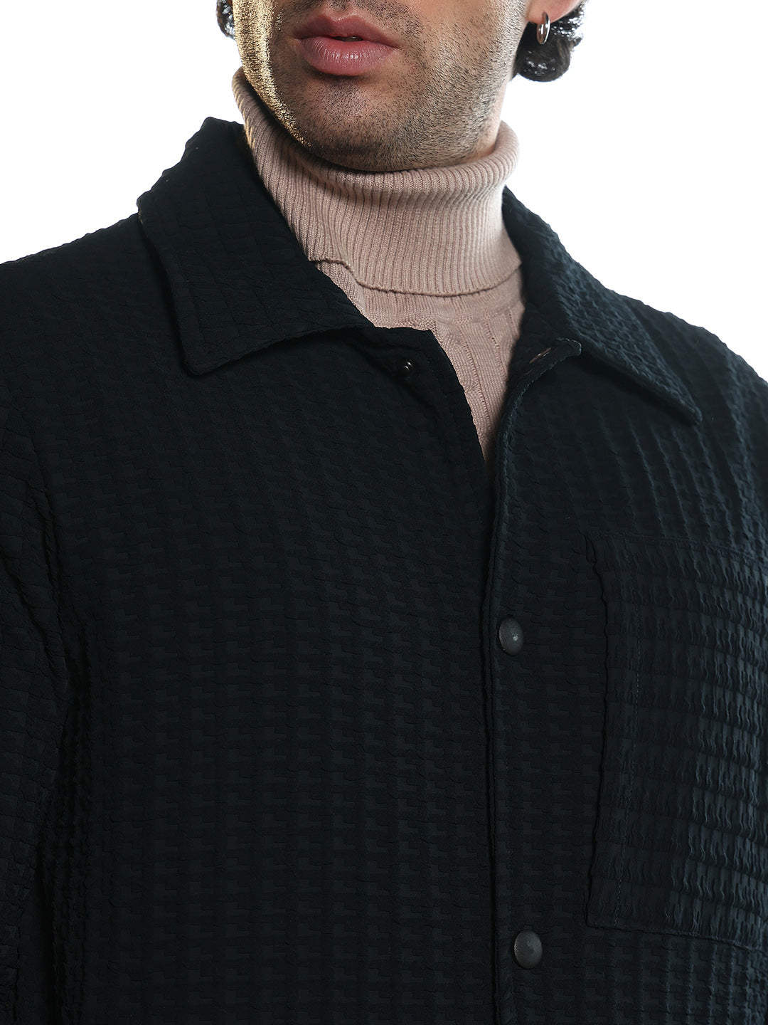 Houndstooth-Tactile Utility Bomber Jacket