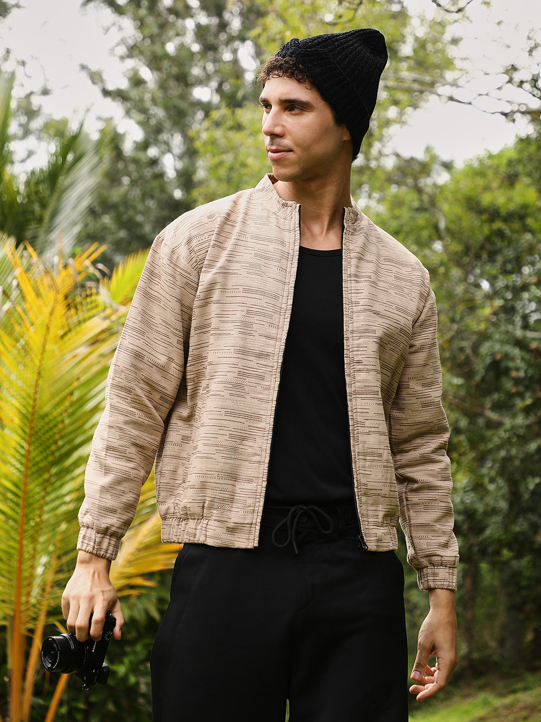 Lined-Jacquard Bomber Jacket