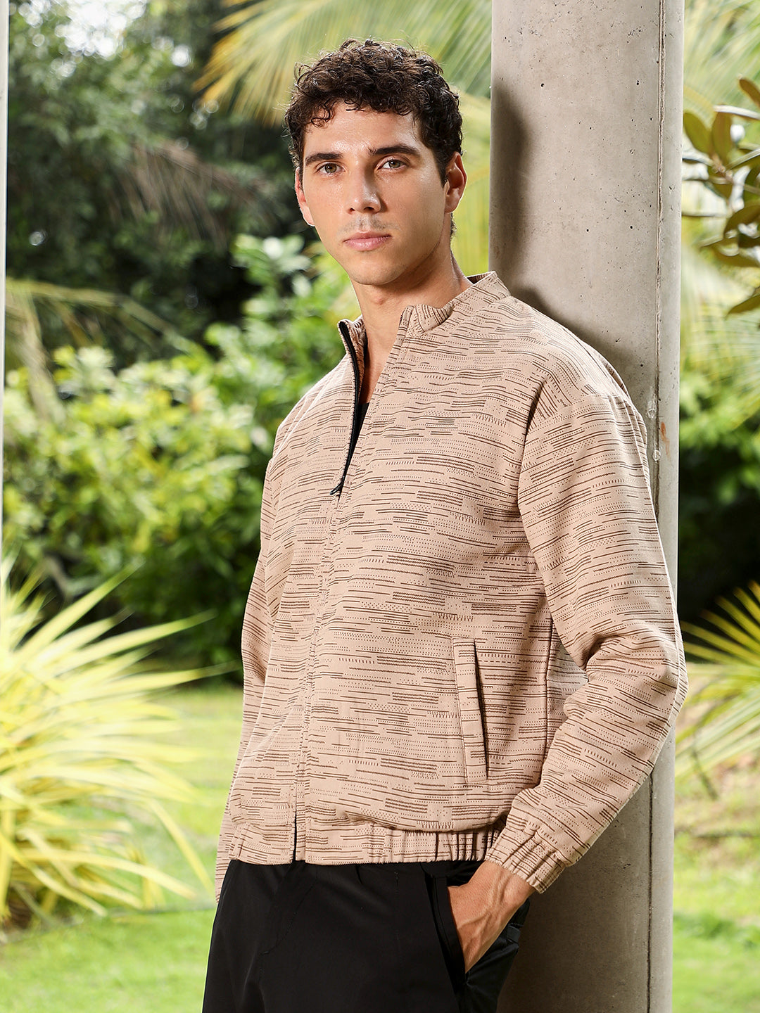 Lined-Jacquard Bomber Jacket