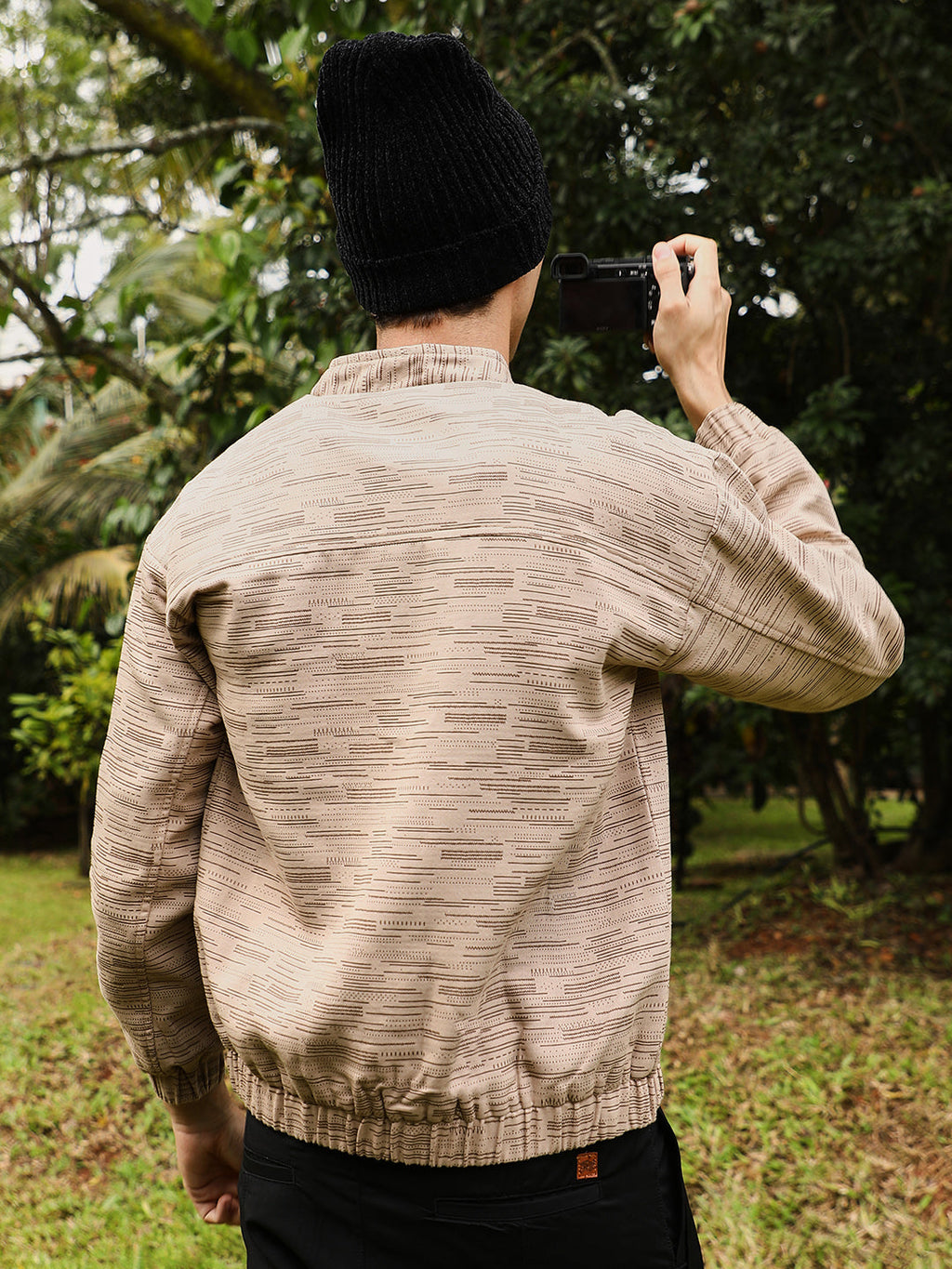 Lined-Jacquard Bomber Jacket