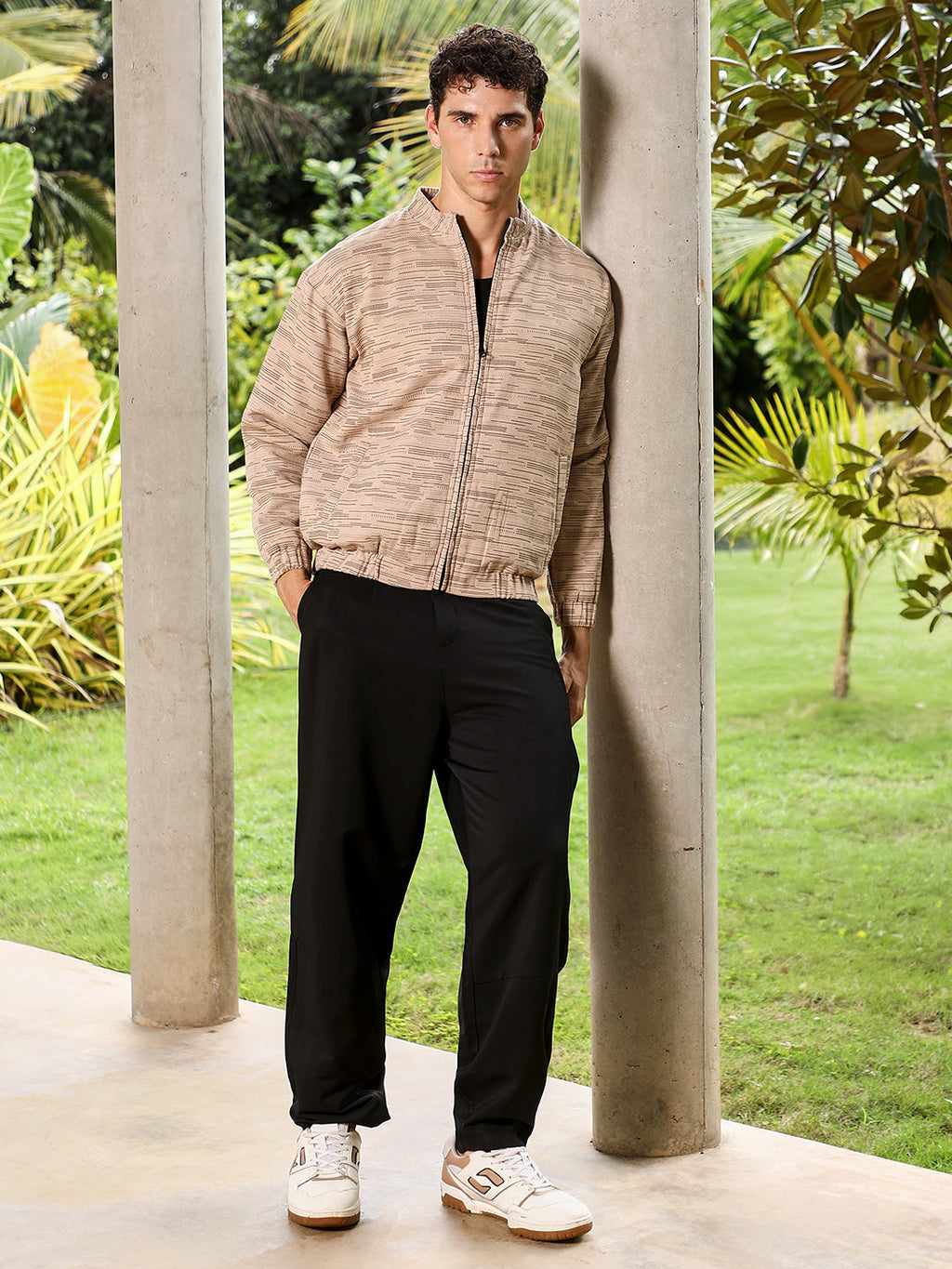 Lined-Jacquard Bomber Jacket