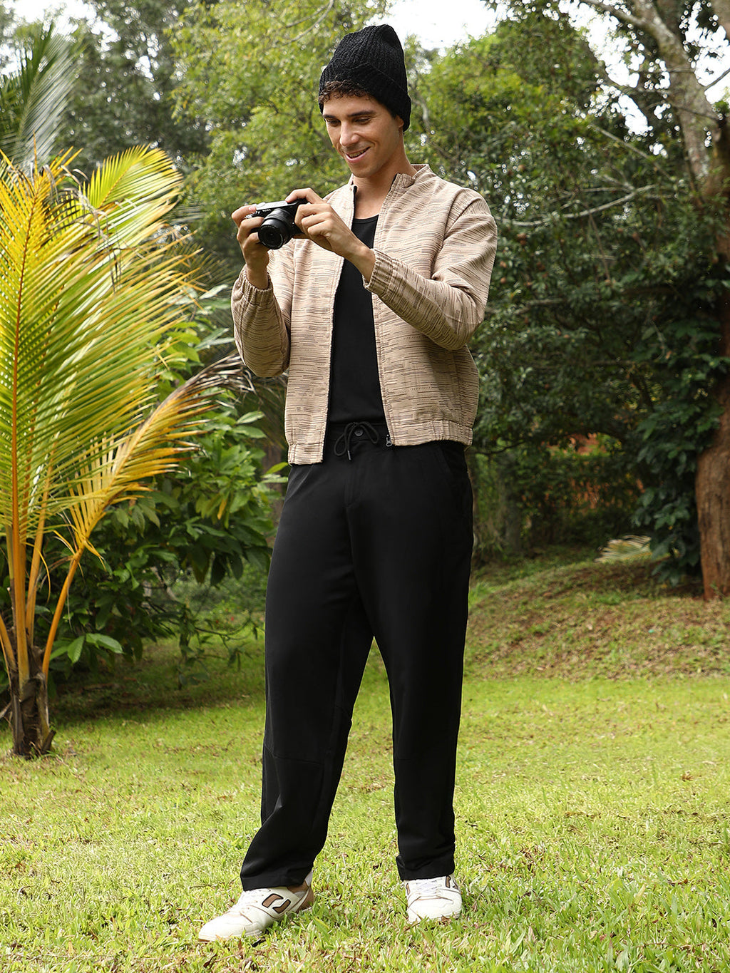 Lined-Jacquard Bomber Jacket