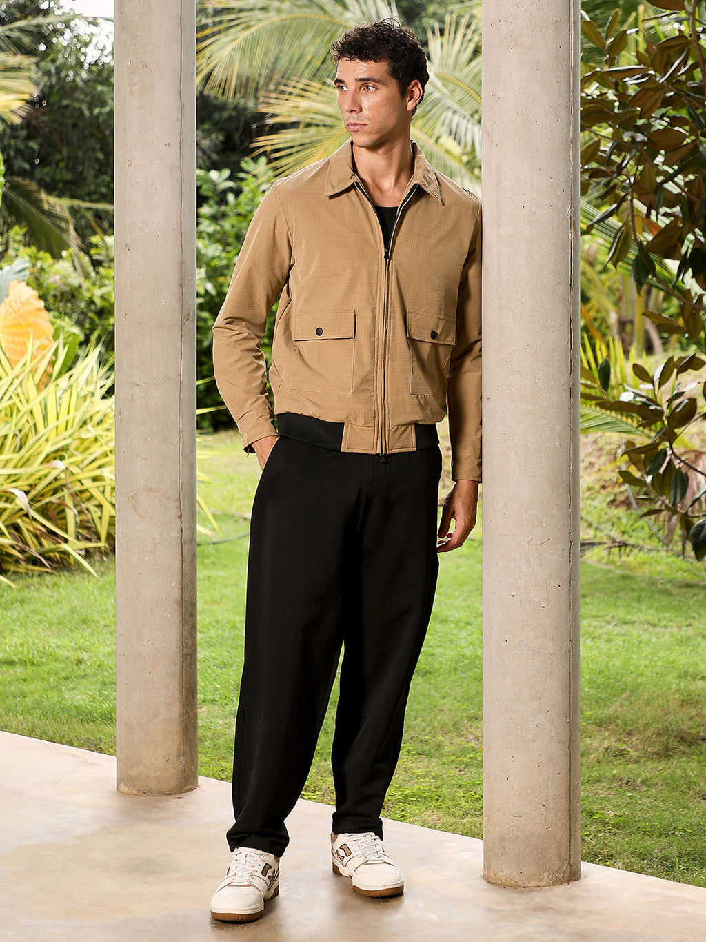 Zip-Front Geometric-Jacquard Jacket