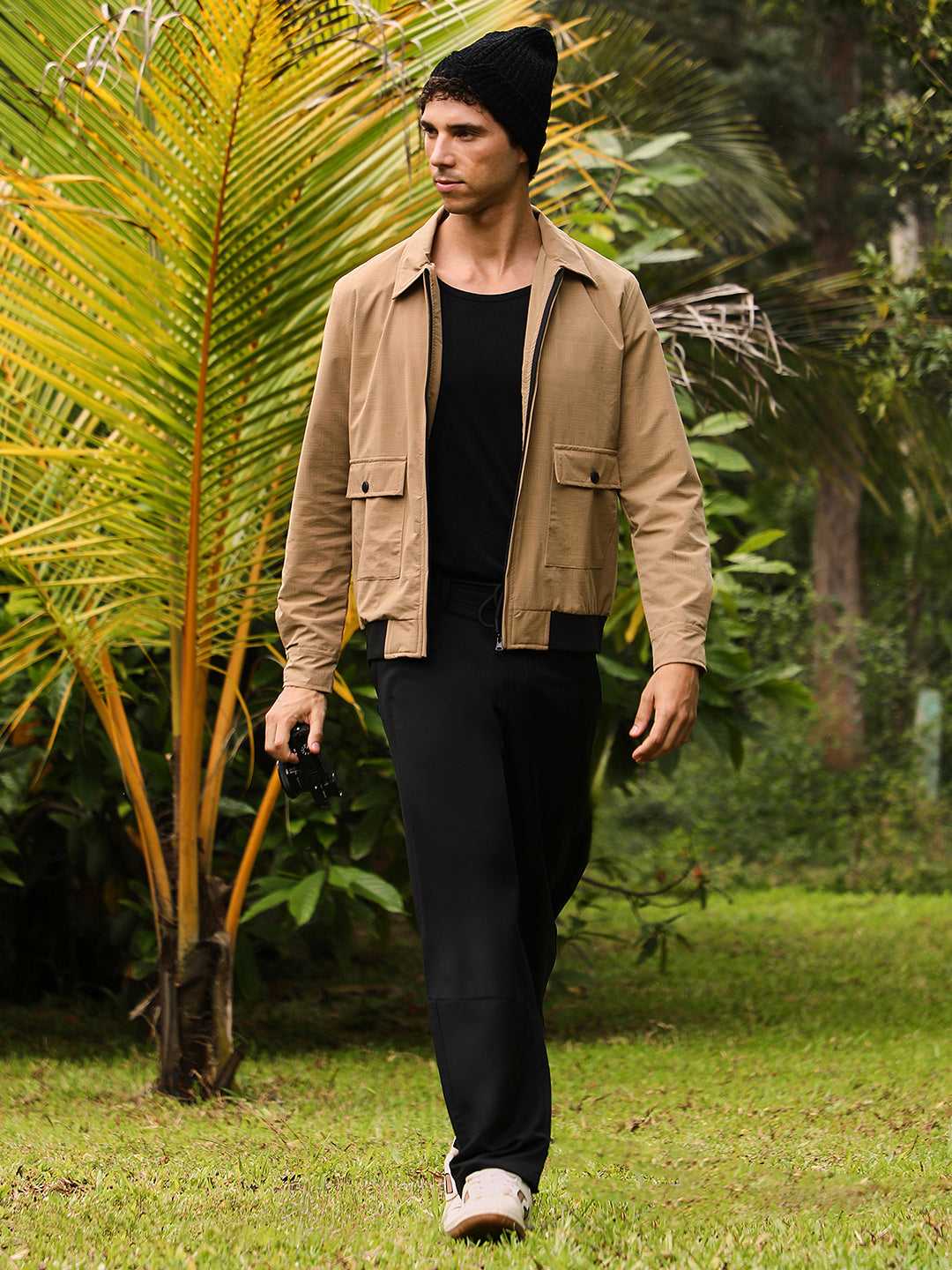 Zip-Front Geometric-Jacquard Jacket