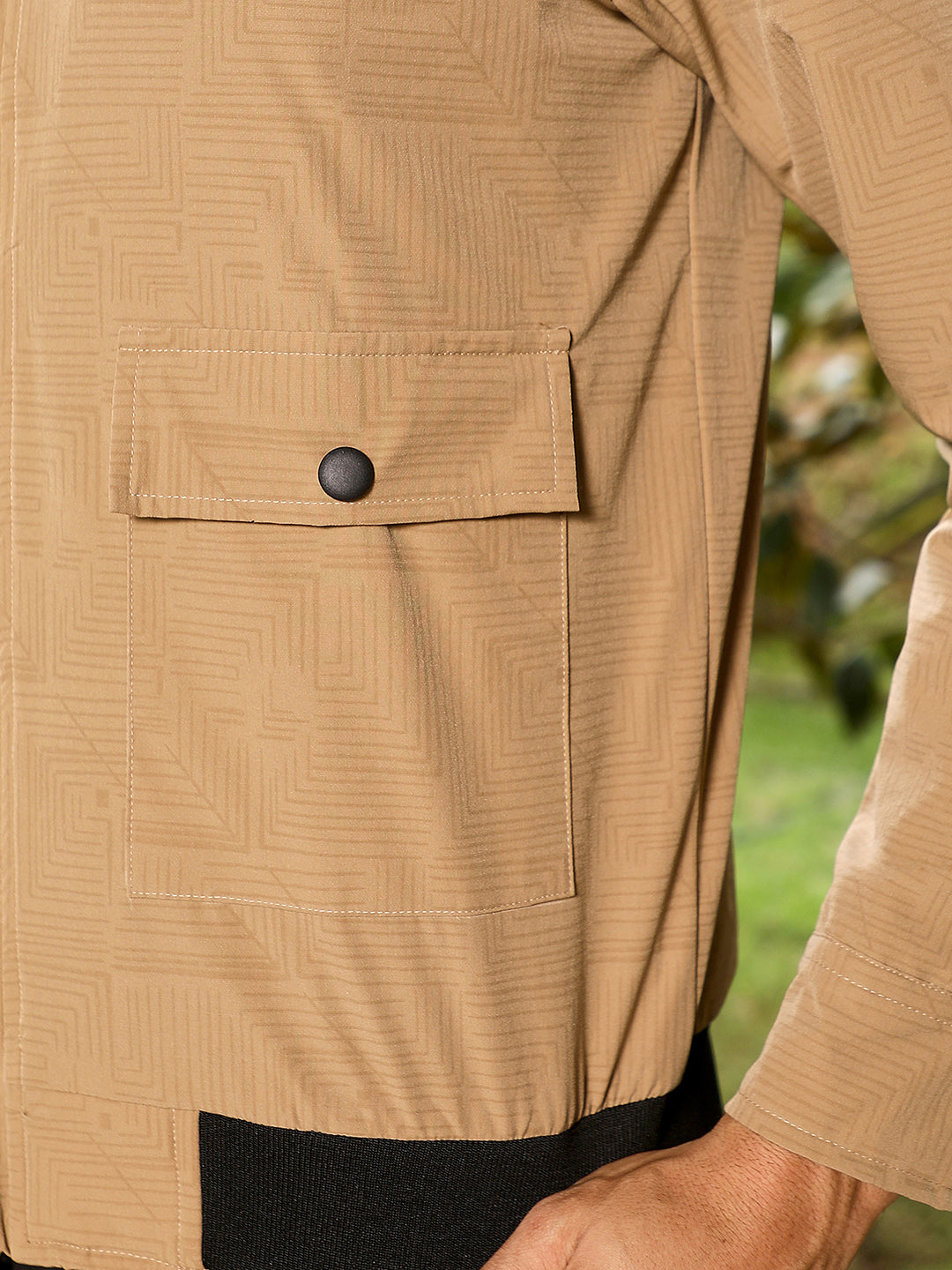 Zip-Front Geometric-Jacquard Jacket