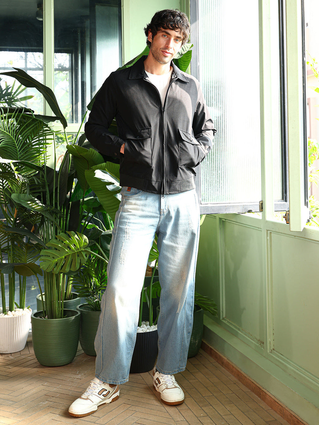 Zip-Front Geometric-Jacquard Jacket