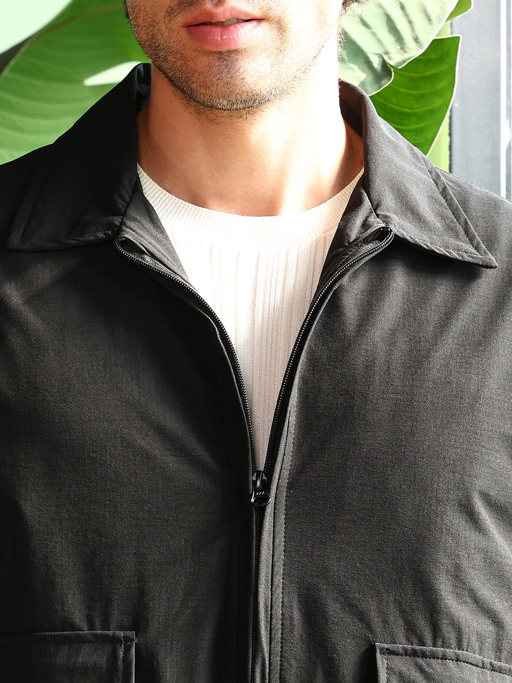 Zip-Front Geometric-Jacquard Jacket