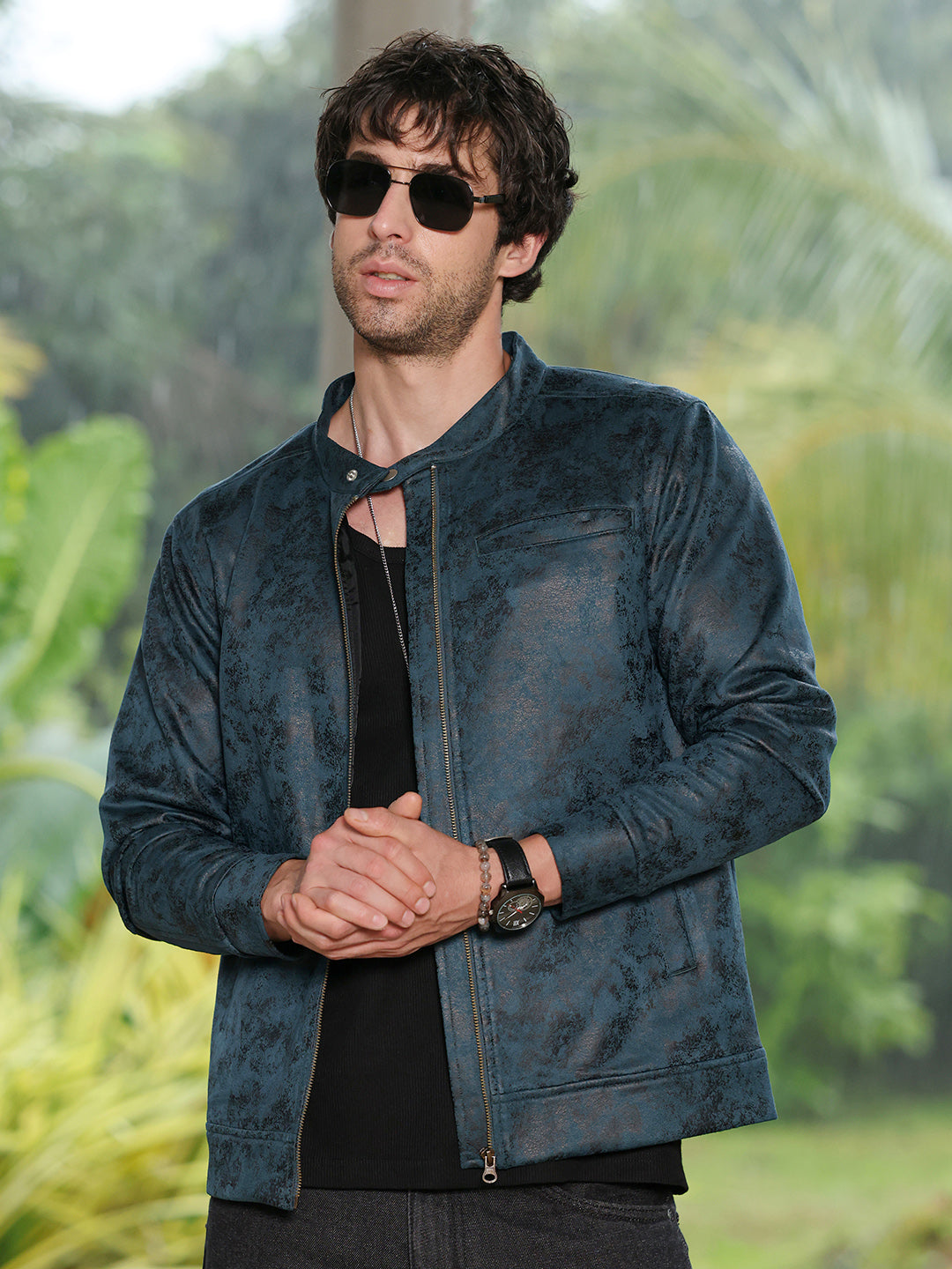 ₹1,999 | Campus Sutra Men's Midnight Blue Embossed-Suede Rider