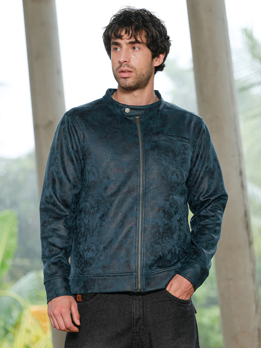 Embossed-Suede Rider Jacket