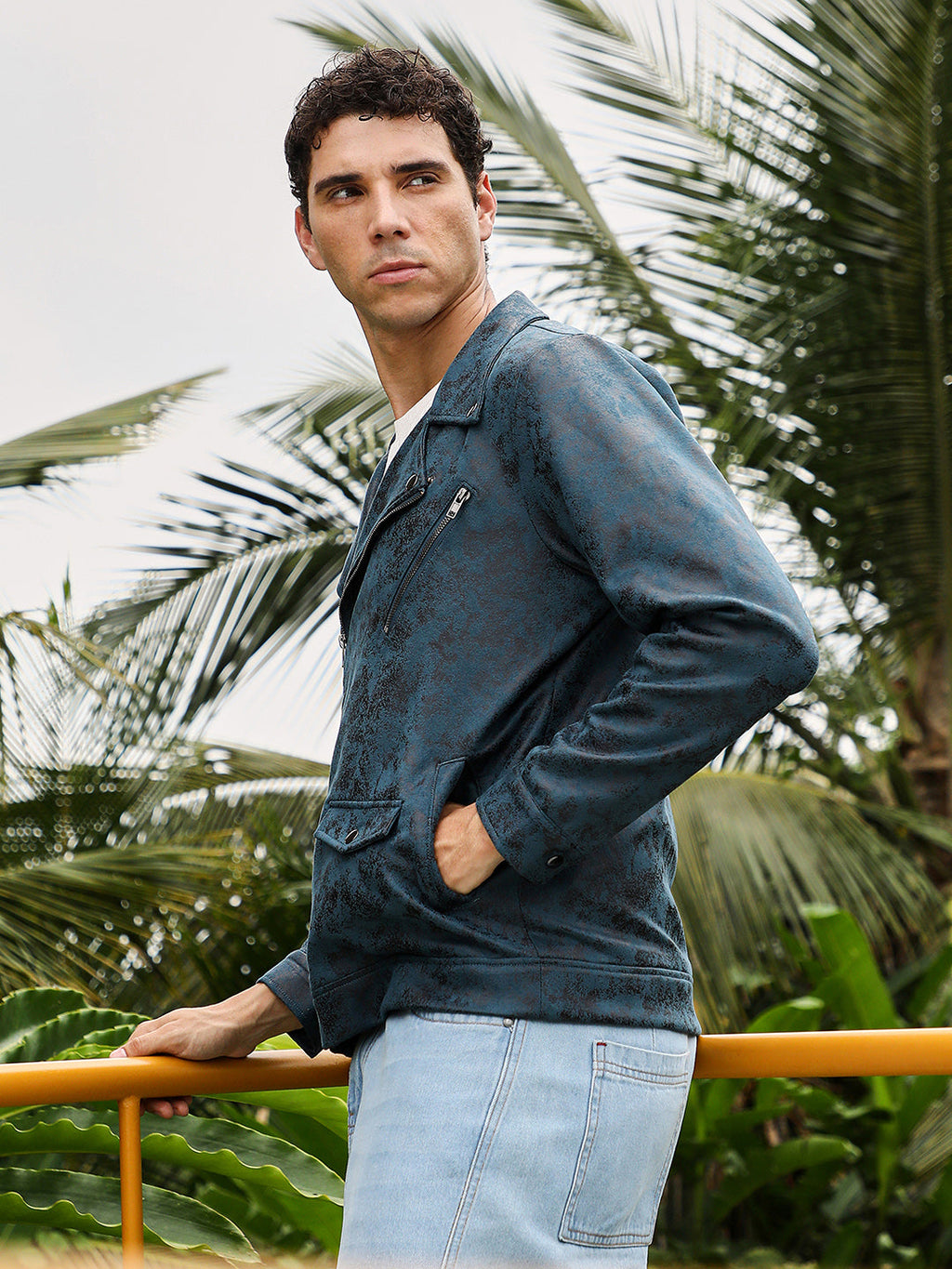 Embossed-Suede Biker Jacket