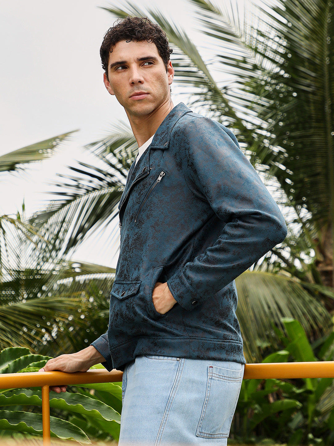 Embossed-Suede Biker Jacket