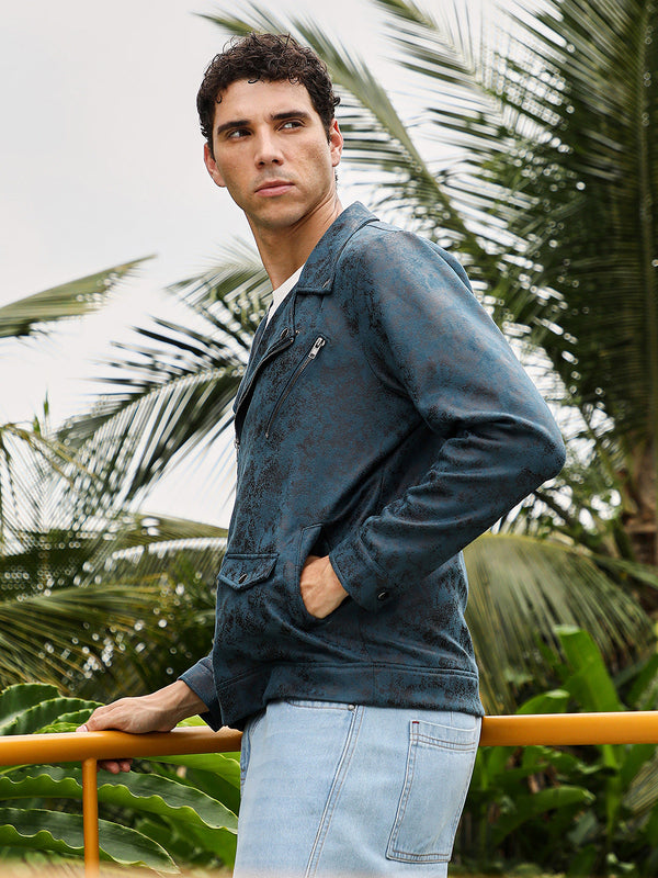 Embossed-Suede Biker Jacket