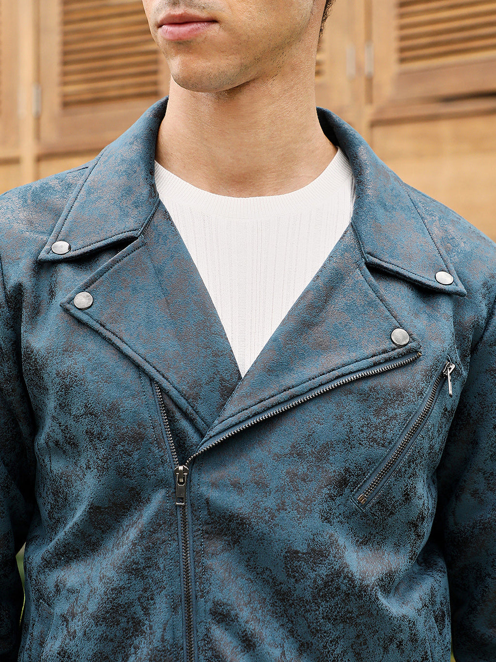 Embossed-Suede Biker Jacket