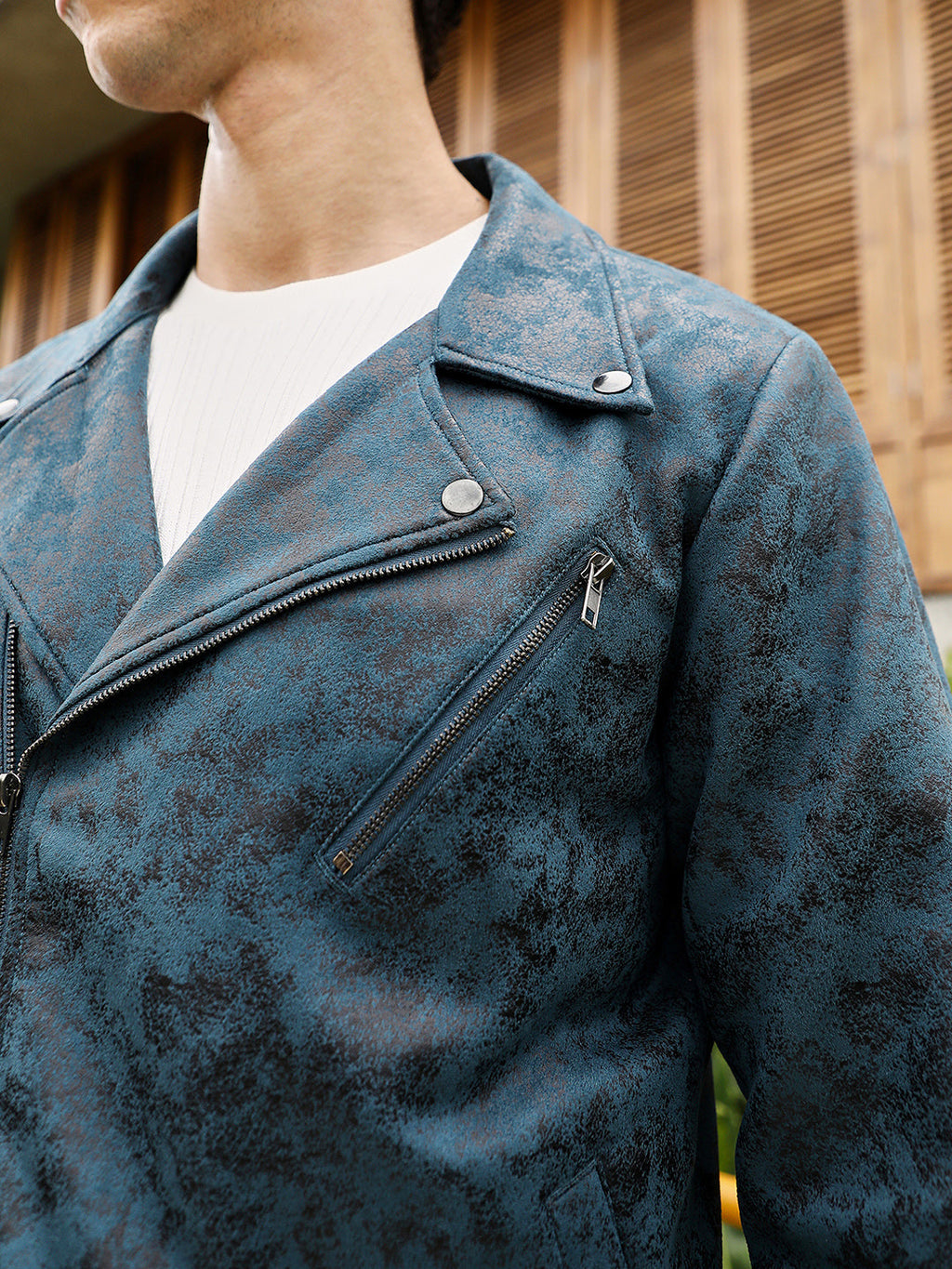 Embossed-Suede Biker Jacket