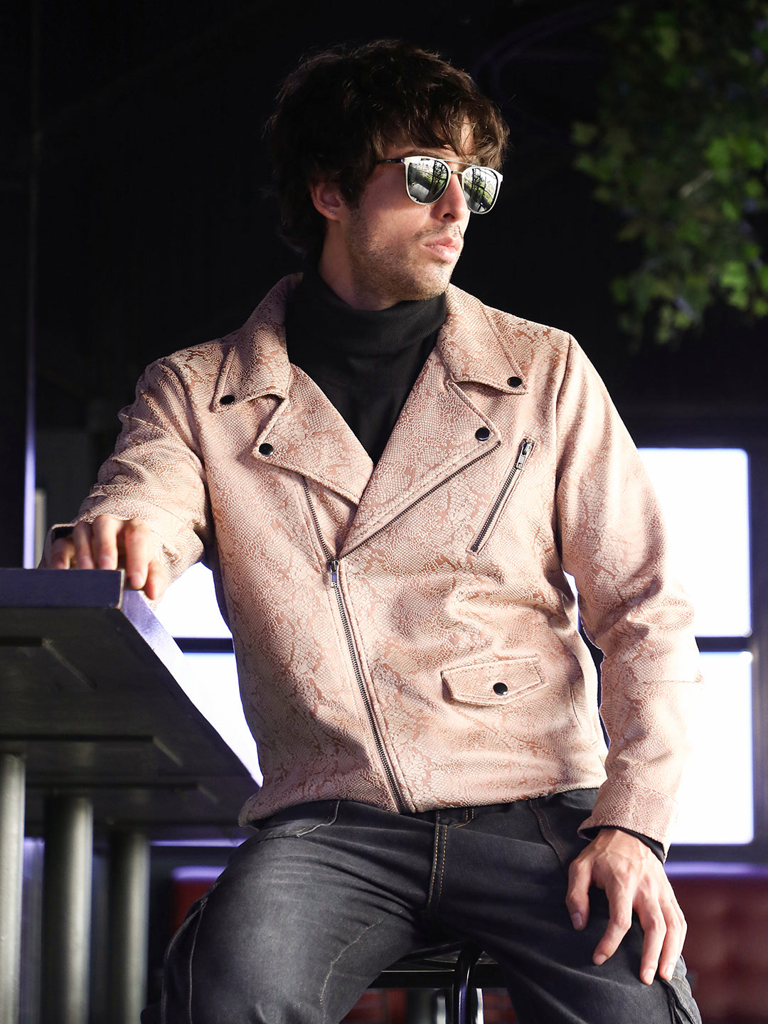 Reptilia-Jacquard Biker Jacket