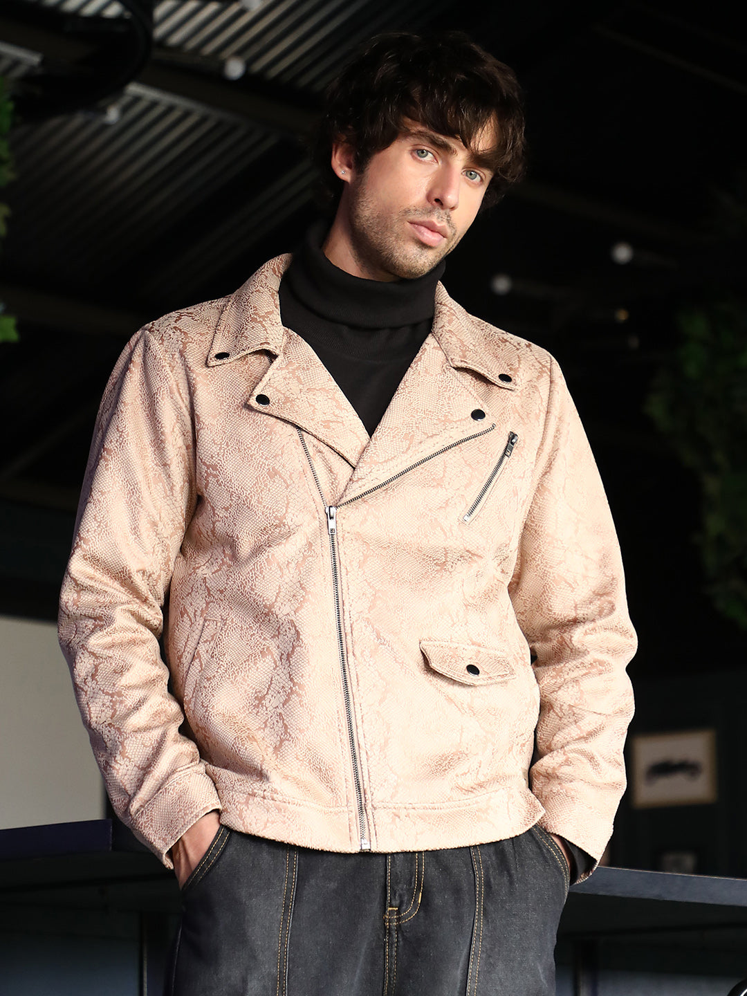 Reptilia-Jacquard Biker Jacket