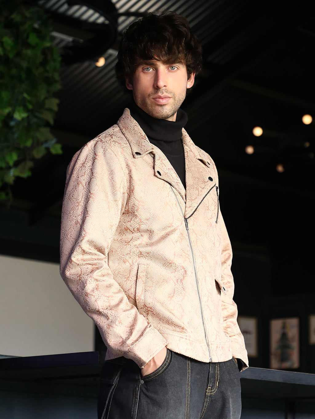 Reptilia-Jacquard Biker Jacket