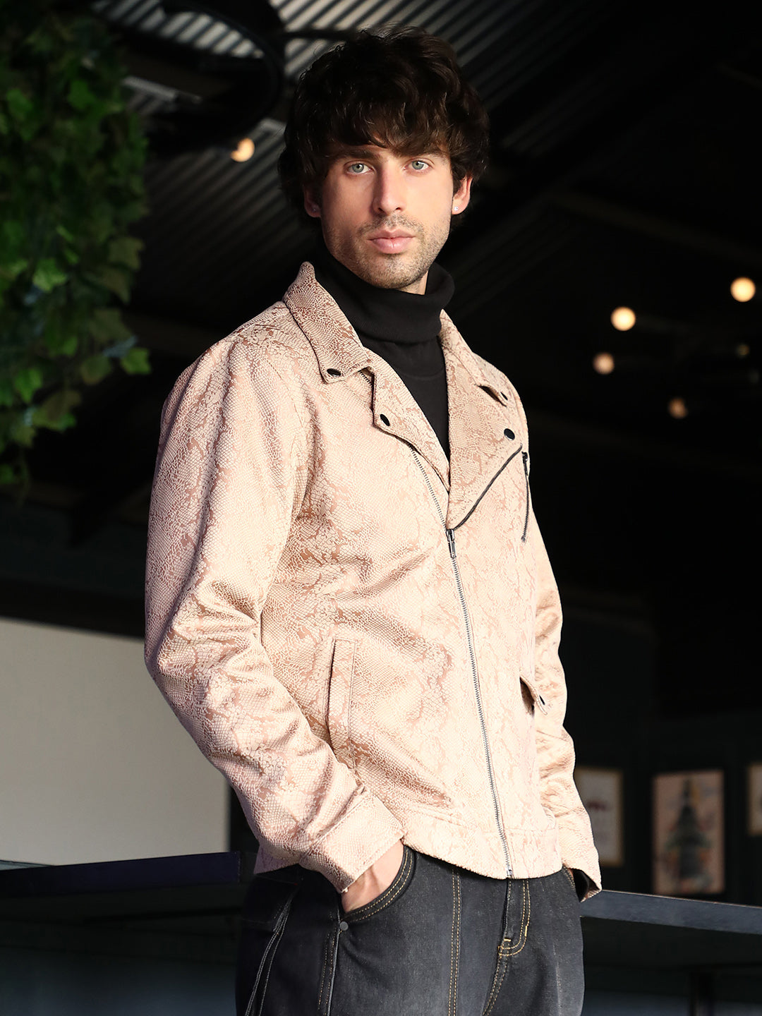 Reptilia-Jacquard Biker Jacket